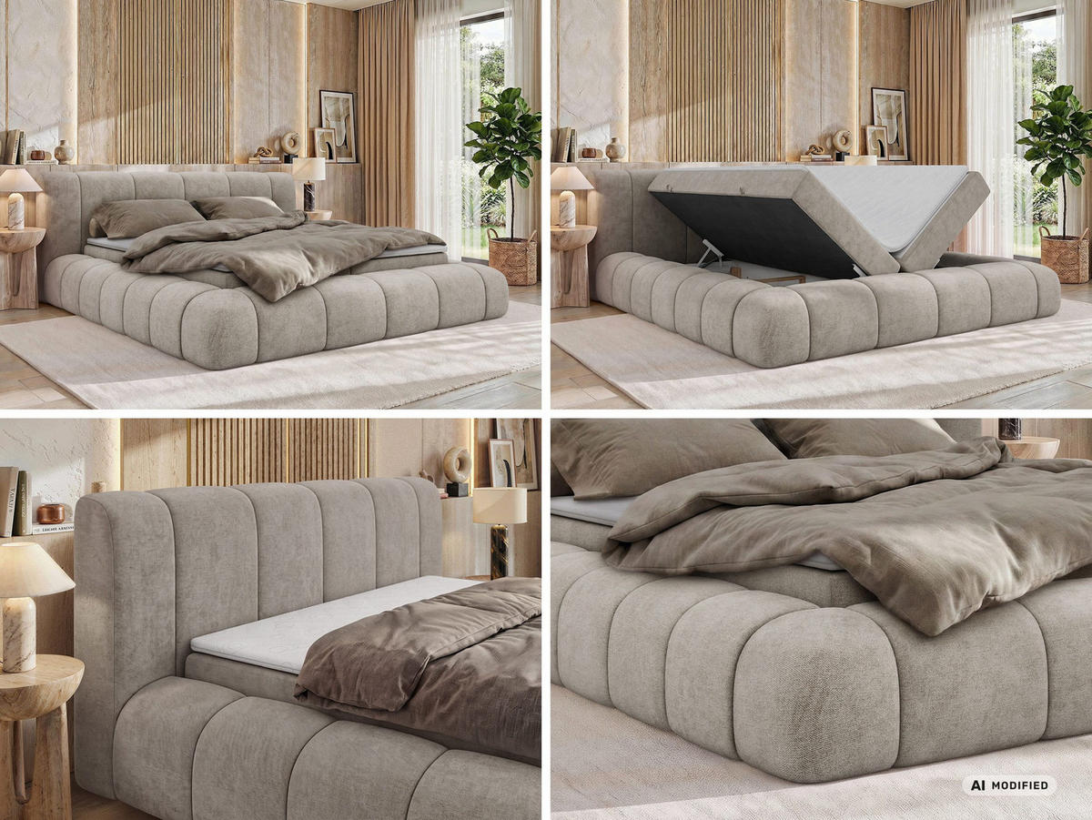 AMERICKÁ POSTEĽ NUBEA 140/200 - Sivobéžová Štruktúrovaná látka - Topper Visco - H4 (tvrdý) - čierna/sivobéžová, textil/plast (140/200cm) - MKS