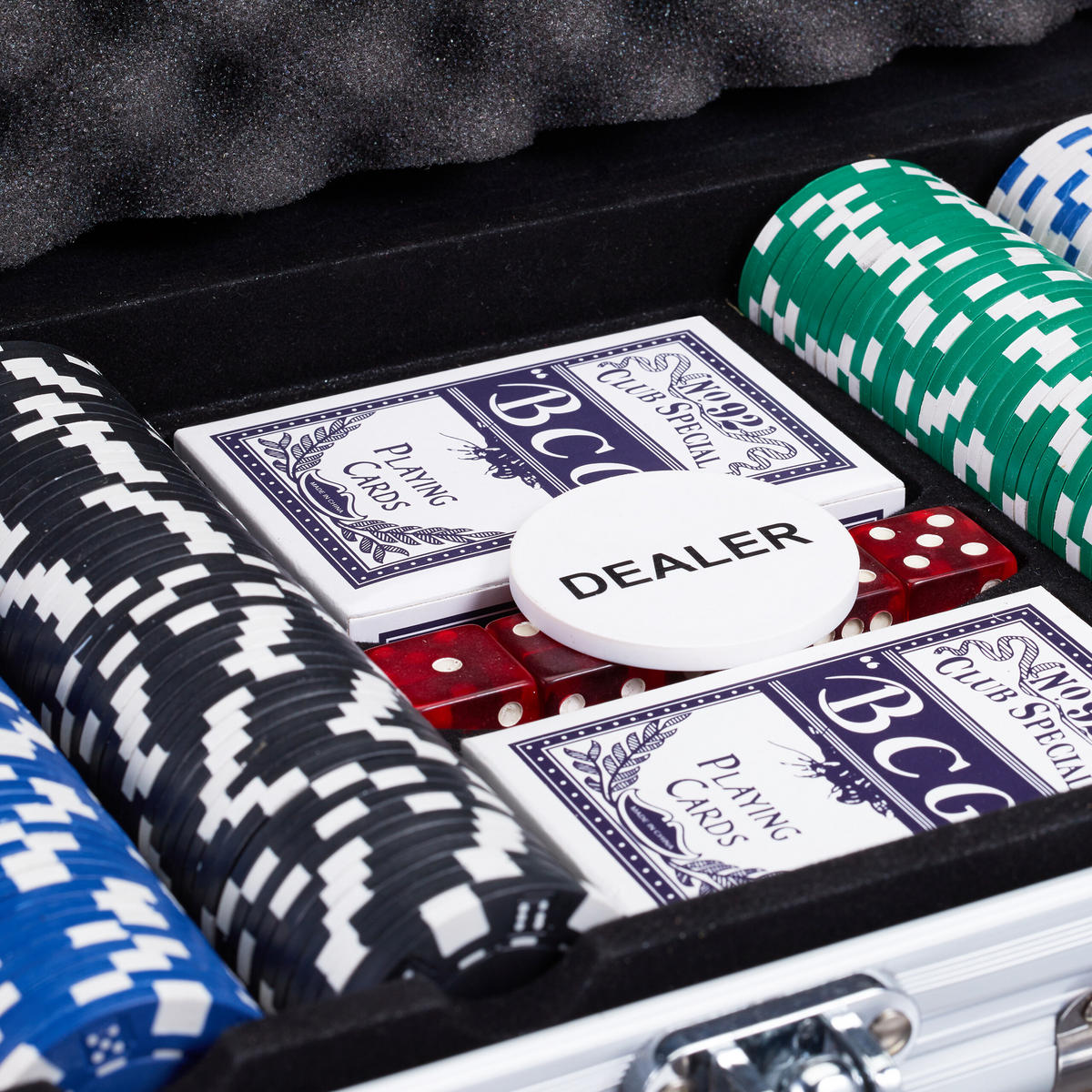 POKERSET Silber 300er-Set Alu-Koffer - Multicolor, Kunststoff/Metall (38/7cm) - Relaxdays