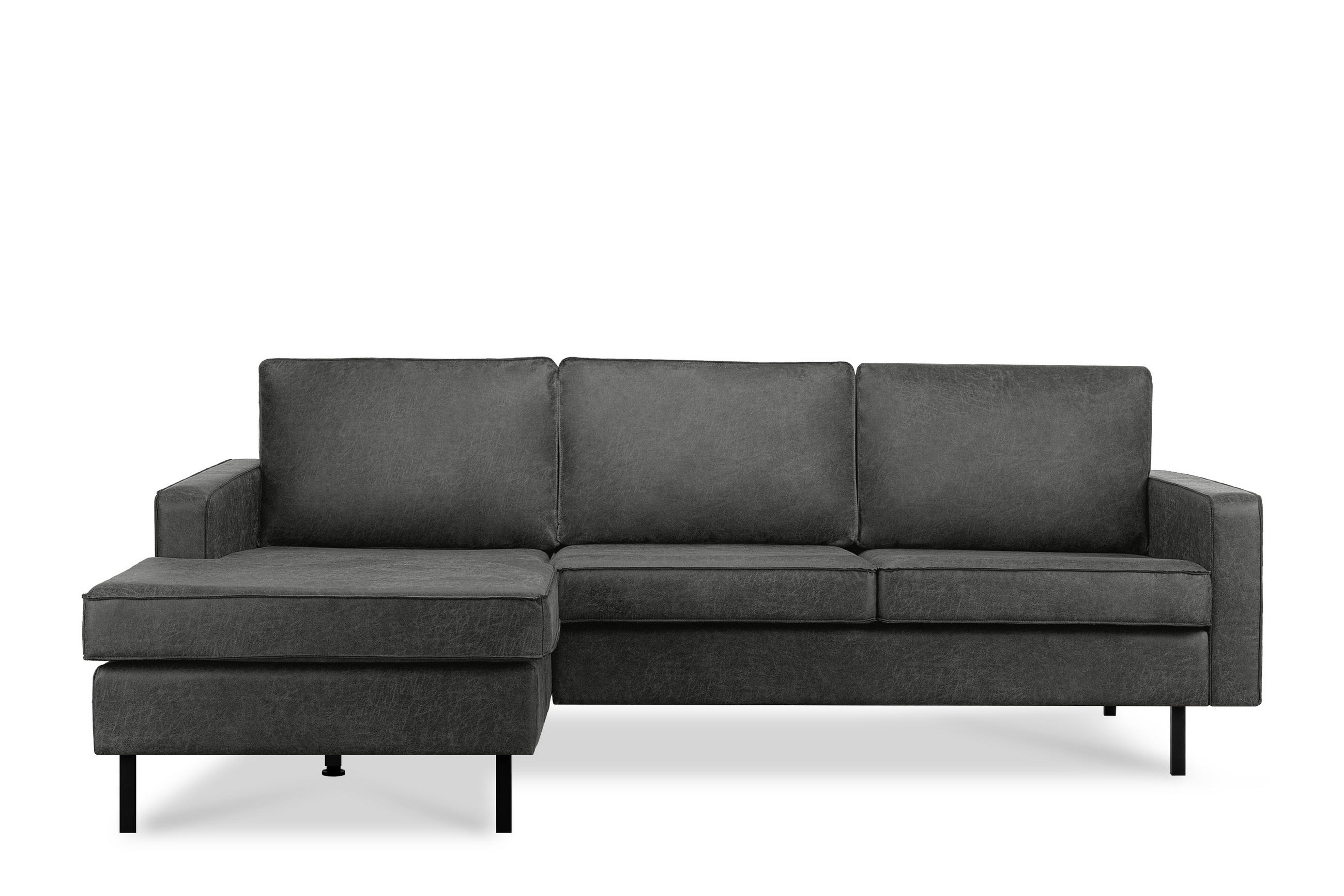 ECKSOFA-LINKS INVIA mit Armlehnen vintage, Lederoptik-Stoff, dunkelgrau - Dunkelgrau/Schwarz, Textil (234/160cm) - KONSIMO®