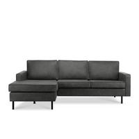 ECKSOFA-LINKS INVIA mit Armlehnen vintage, Lederoptik-Stoff, dunkelgrau - Dunkelgrau/Schwarz, Textil (234/160cm) - KONSIMO®