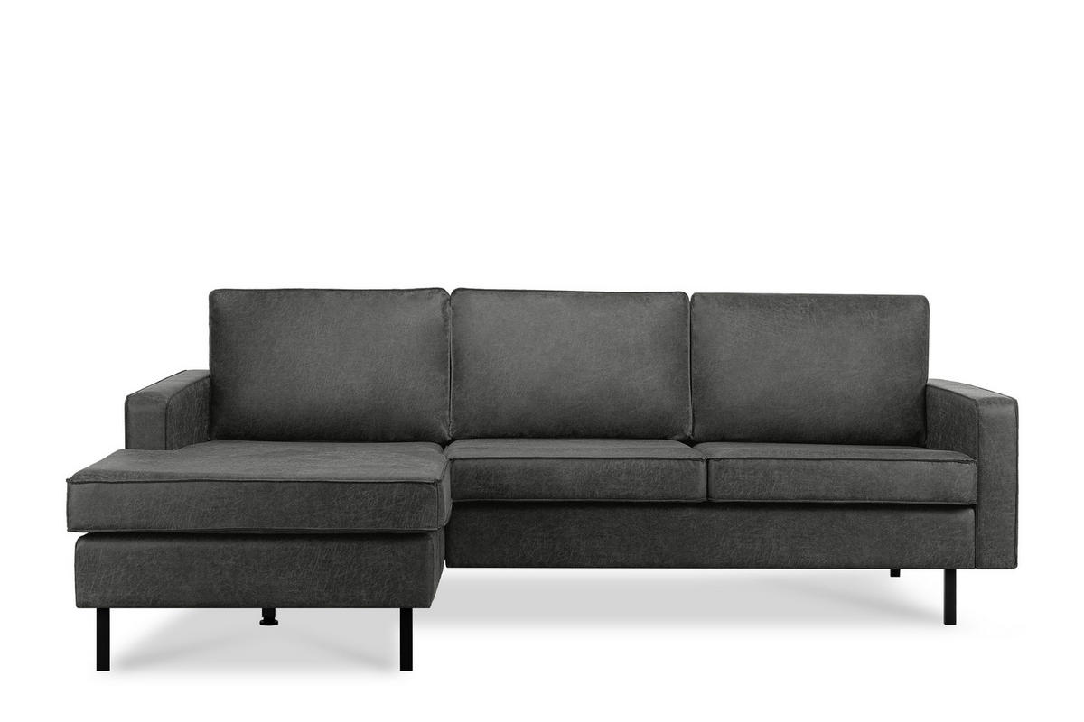 ECKSOFA-LINKS INVIA mit Armlehnen vintage, Lederoptik-Stoff, dunkelgrau - Dunkelgrau/Schwarz, Textil (234/160cm) - KONSIMO®