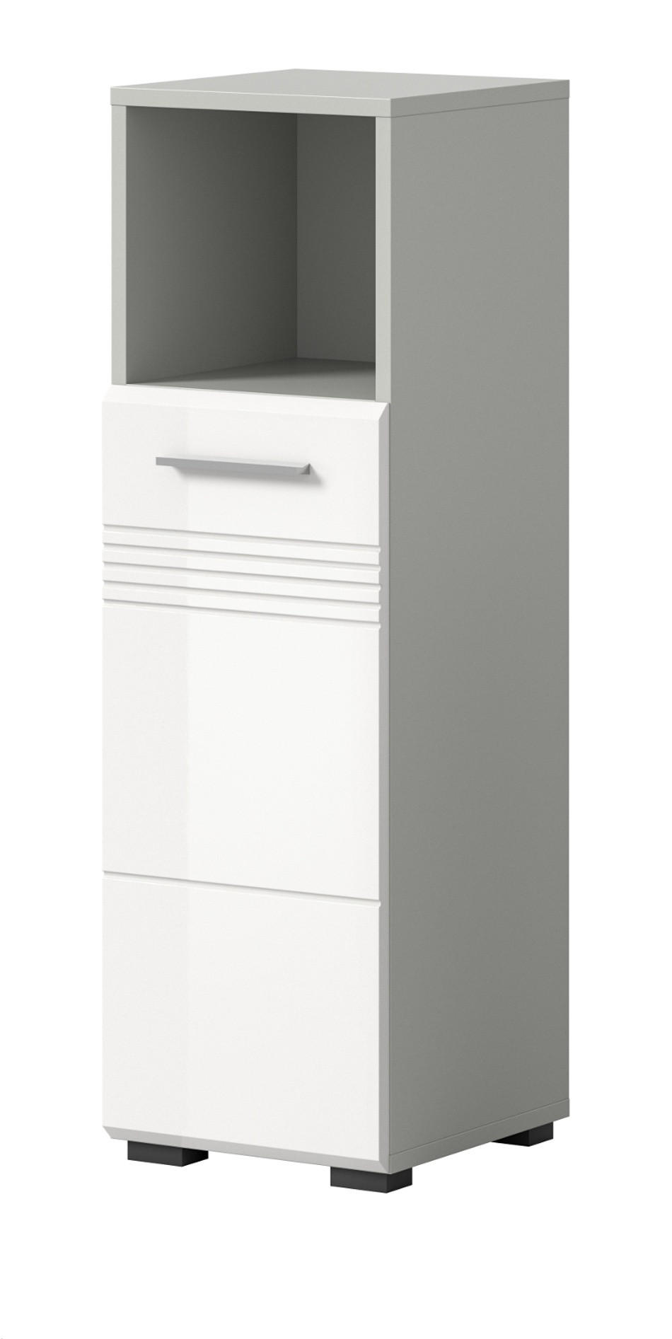 BADKOMMODE weiß Hochglanz, grau 30 cm, Badschrank mit Soft-Close - Weiß Hochglanz/Silberfarben, Holzwerkstoff/Kunststoff (30/95/30cm) - Inn.Furn