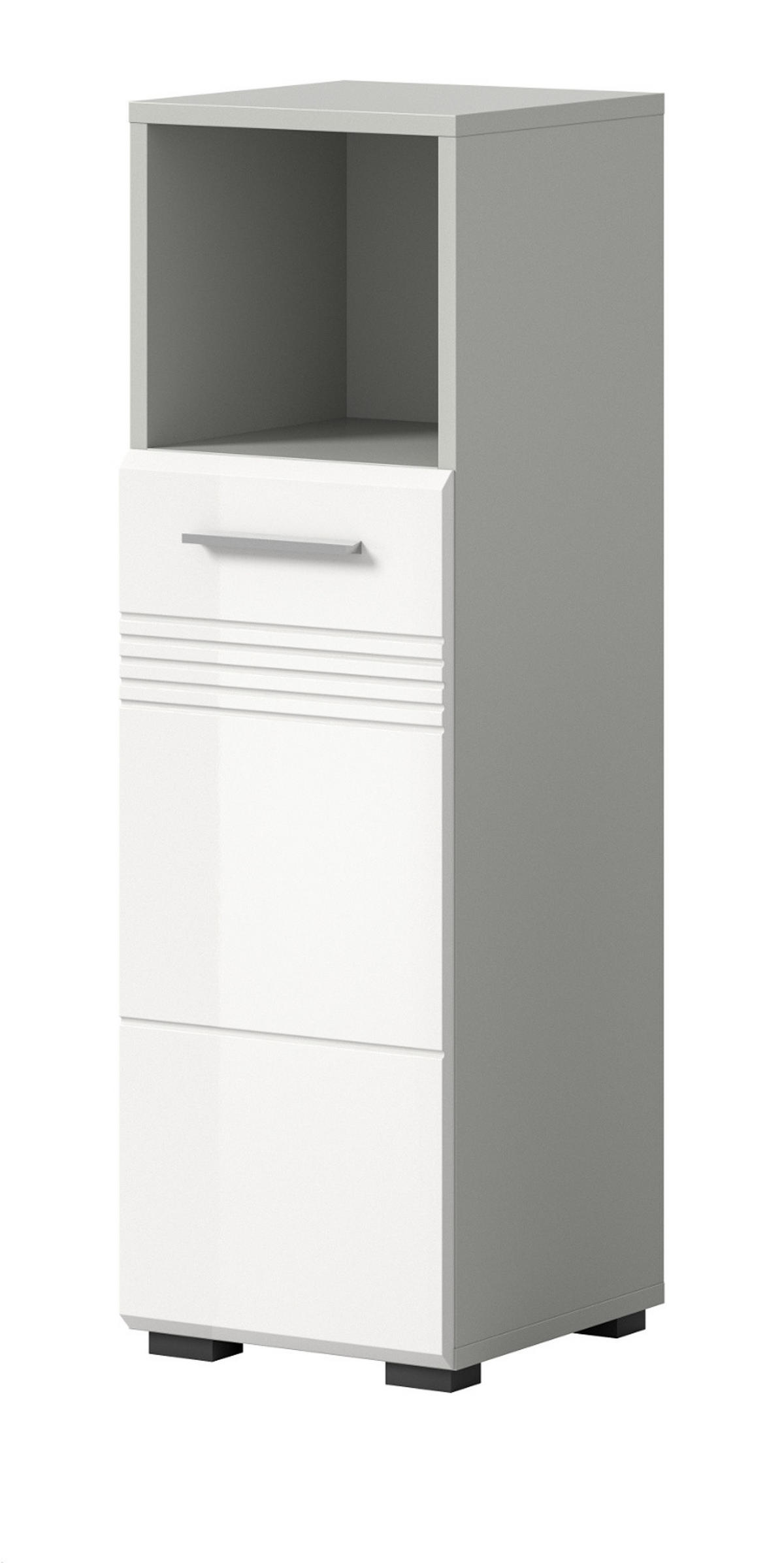 BADKOMMODE weiß Hochglanz, grau 30 cm, Badschrank mit Soft-Close - Weiß Hochglanz/Silberfarben, Holzwerkstoff/Kunststoff (30/95/30cm) - Inn.Furn