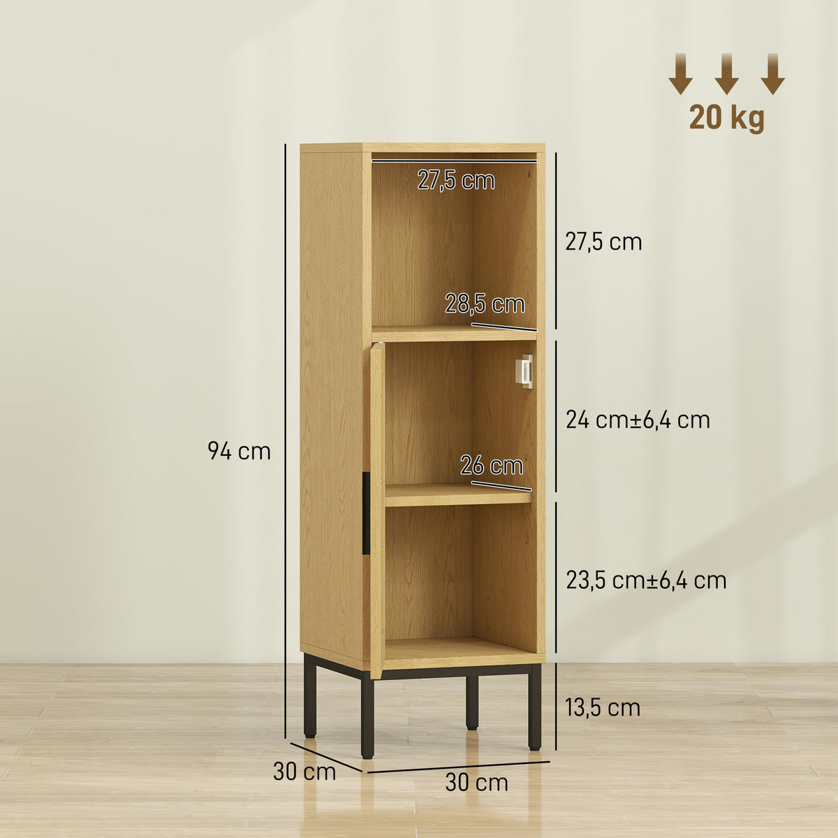 MEHRZWECKSCHRANK Naturfarben 30.0/30.0/94.0 cm - Naturfarben, Holzwerkstoff (30/94/30cm)