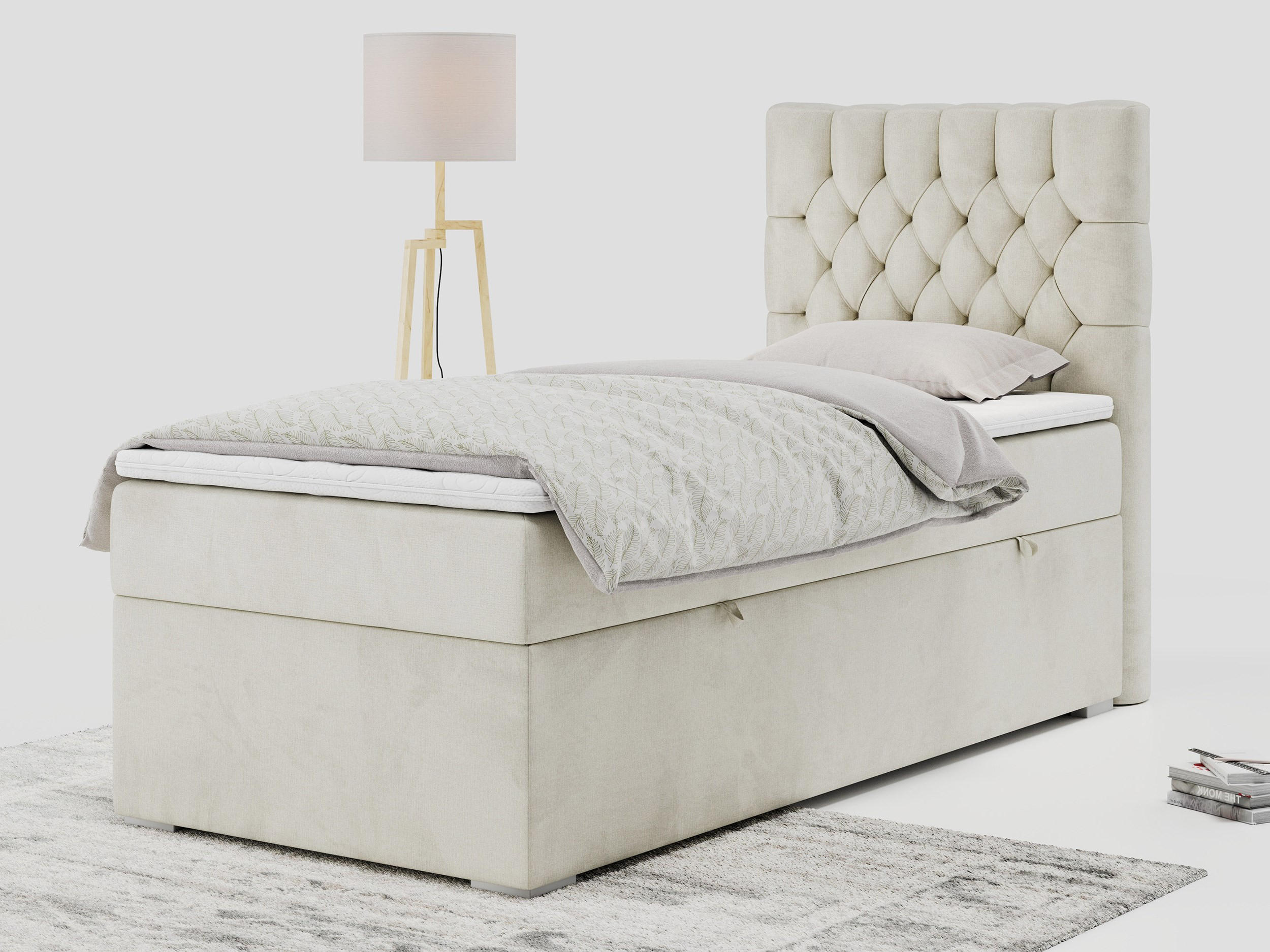 BOXBETT PERA 90/200 Beige Velvet - H4 - Rechts Seite - Beige, Holz/Textil (90/200cm) - MKS