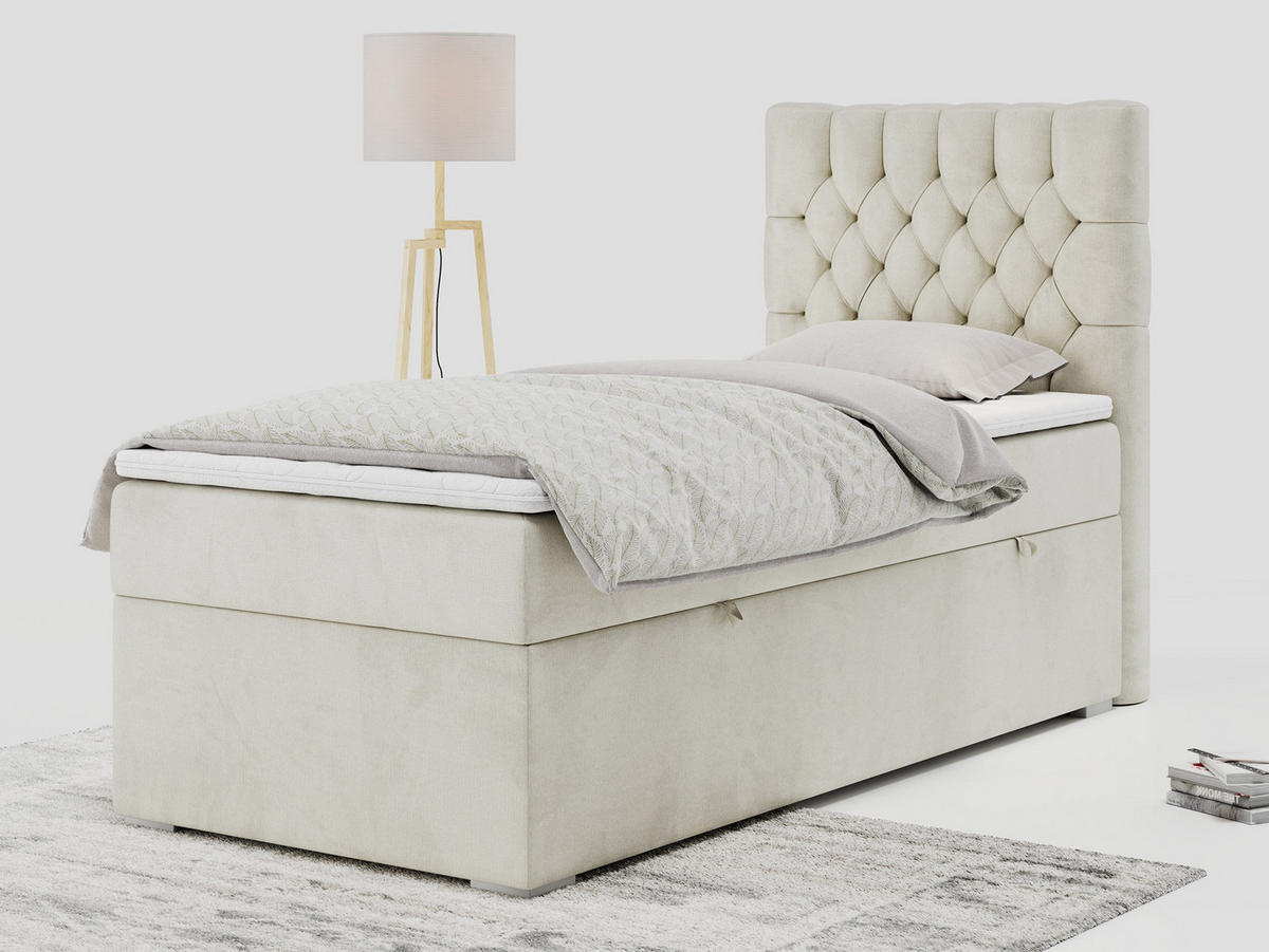 BOXBETT PERA 90/200 Beige Velvet - H3 - Rechts Seite - Beige, Holz/Textil (90/200cm) - MKS