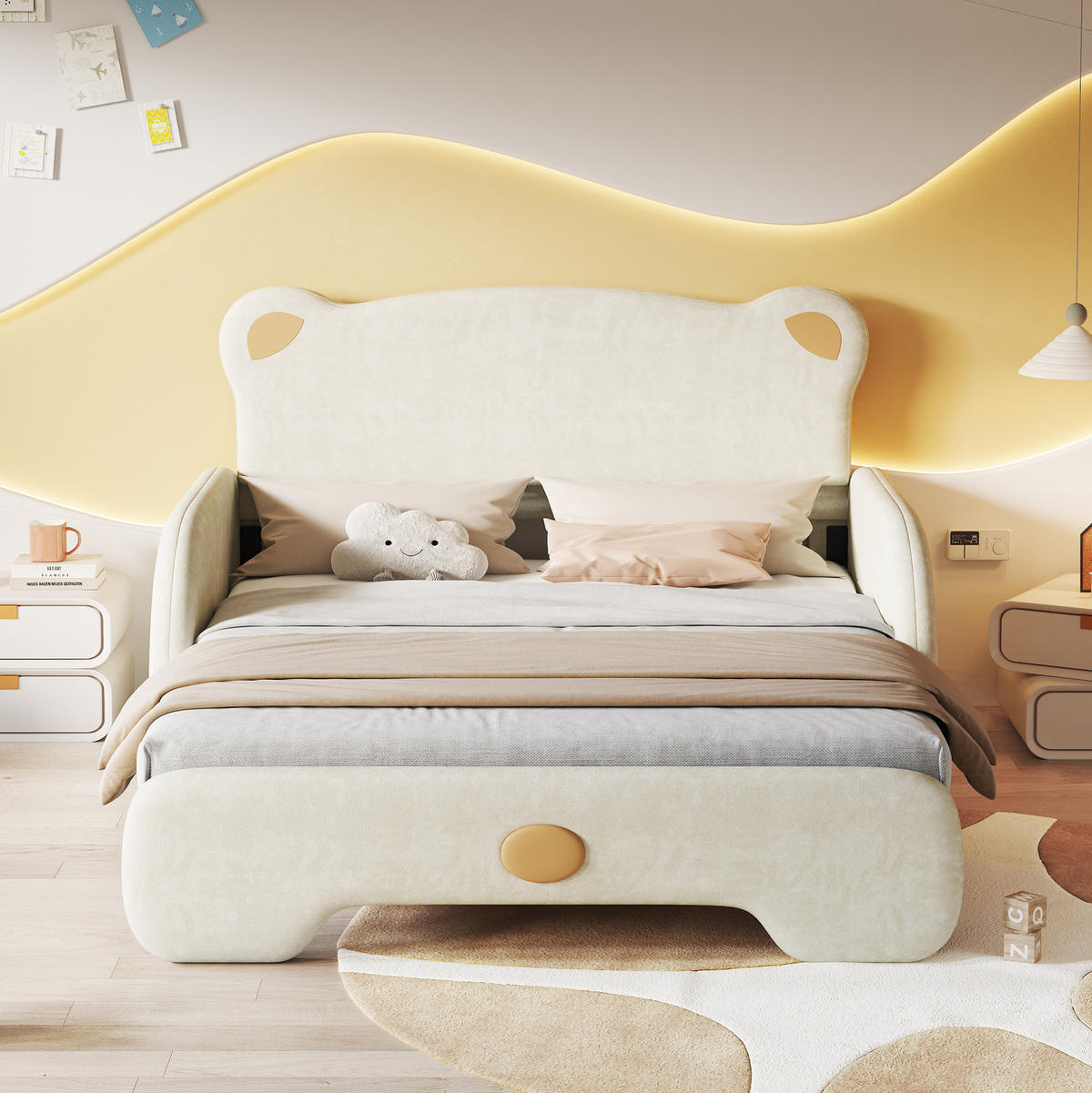POLSTERBETT 140/200 cm in Beige aus Samt mit Bärendesign - Beige, Textil (140/200cm) - Flora Grace