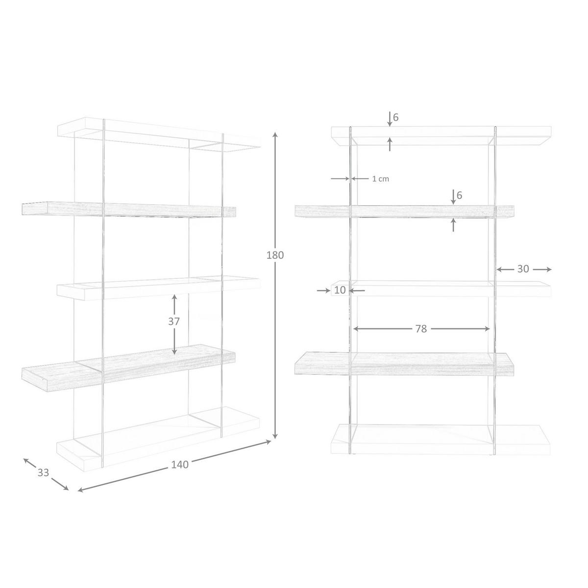 REGAL Regal aus Walnussholz und Glas 140/33/180 cm - Walnussfarben/Grau, Holz (140/180/33cm) - ANGEL CERDA