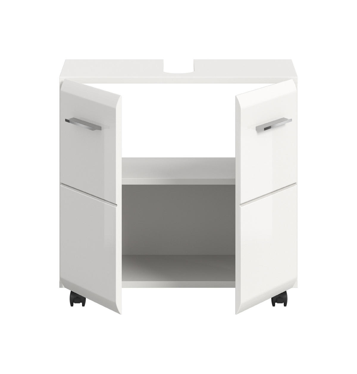 WASCHBECKENUNTERSCHRANK AUF ROLLEN Ice weiß hochglanz 60/30/58 cm - Weiß, Holzwerkstoff (60/58/30cm) - Xonox