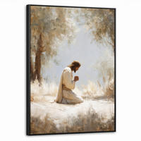 LEINWAND Bilder mit Rahmen - Jesus - Kniend - Waldlandschaft - Betend - 50x70 - Beige, Textil (50/70cm) - MuchoWow
