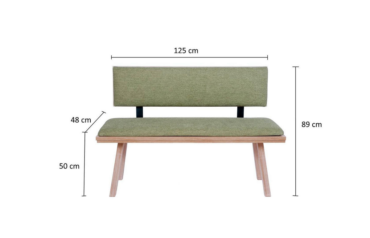 SITZBANK Die Zeitlose - Eichefarben/Grün, Holz/Textil (48/89/125cm) - Kundler Home