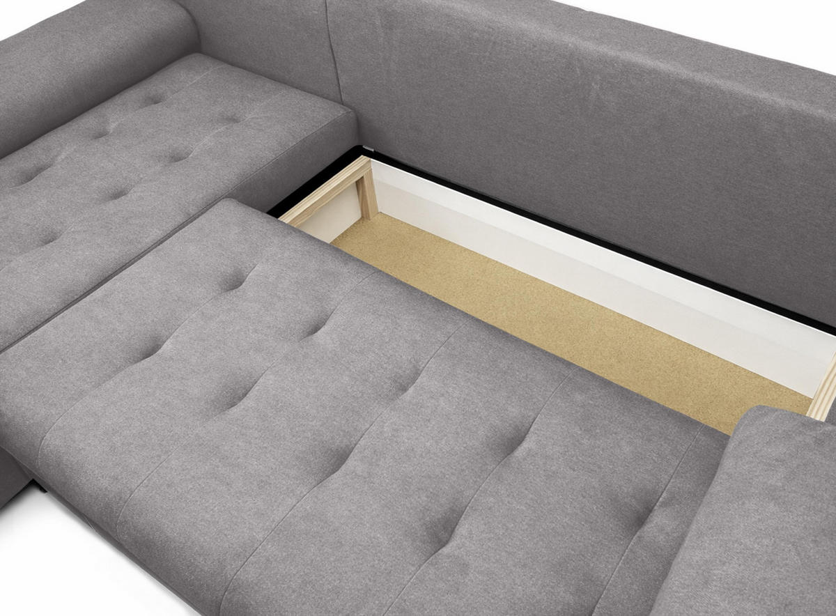 ECKSOFA L Form Manisa Grau 234/145/83 cm Links mit Schlaffunktion - Silberfarben/Grau, Kunststoff/Textil (145/234cm) - AX Living