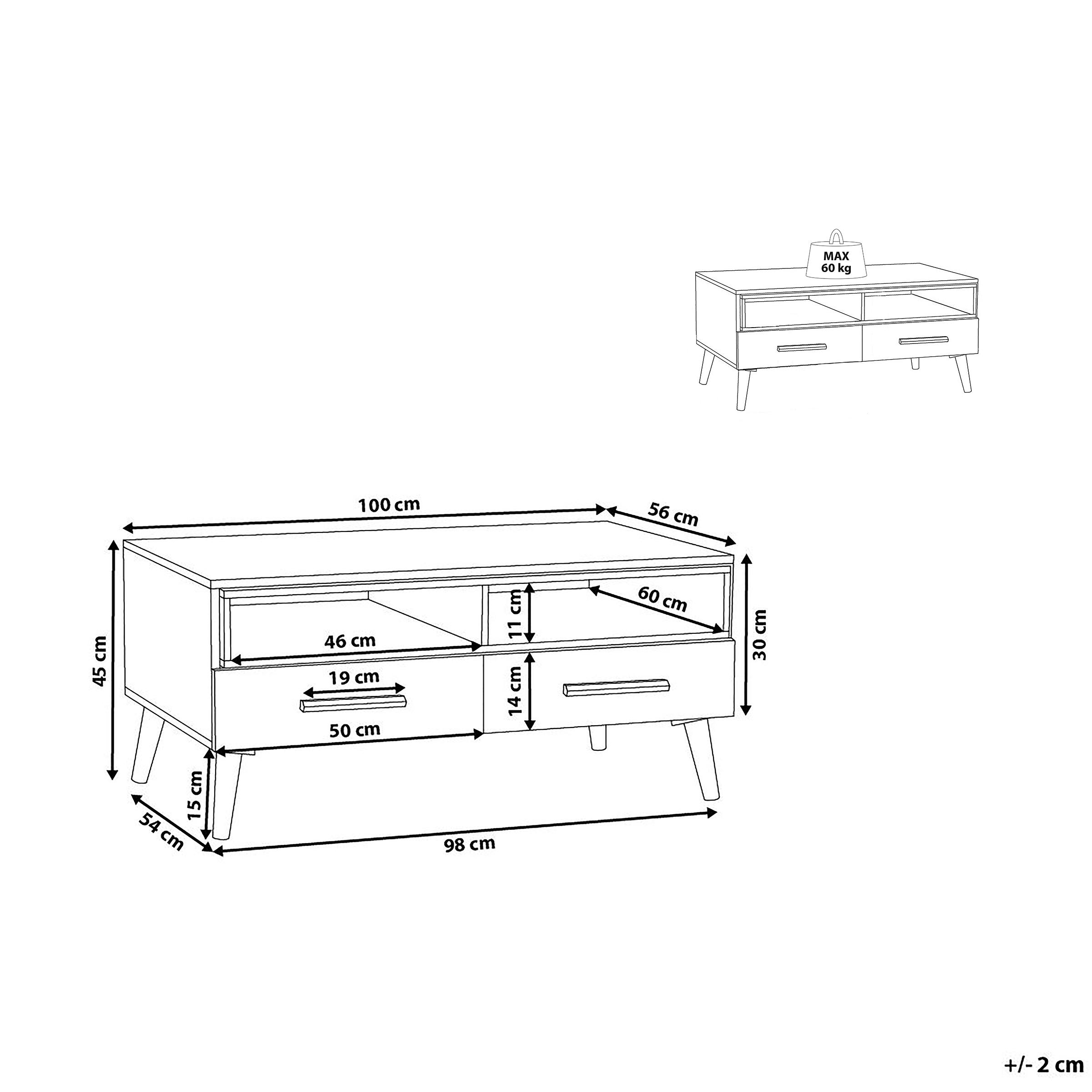 Thumbnail - Beliani Couchtisch, Weiß, Hellbraun, Holzwerkstoff, 100x45x60 cm, Wohnzimmer, Wohnzimmertische, Couchtische