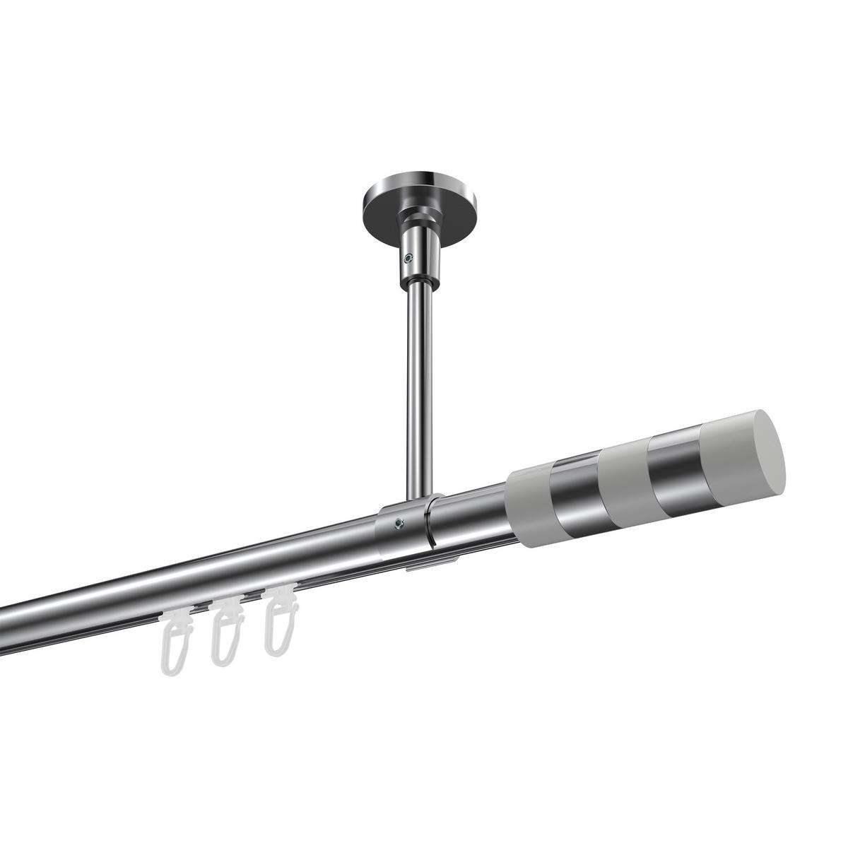 INNENLAUF-GARDINENSTANGEN-SET Sonette Mavell 120 cm, 1-läufig, 20 mm Ø Chrom - Chromfarben/Weiß, Metall (120cm) - INTERDECO