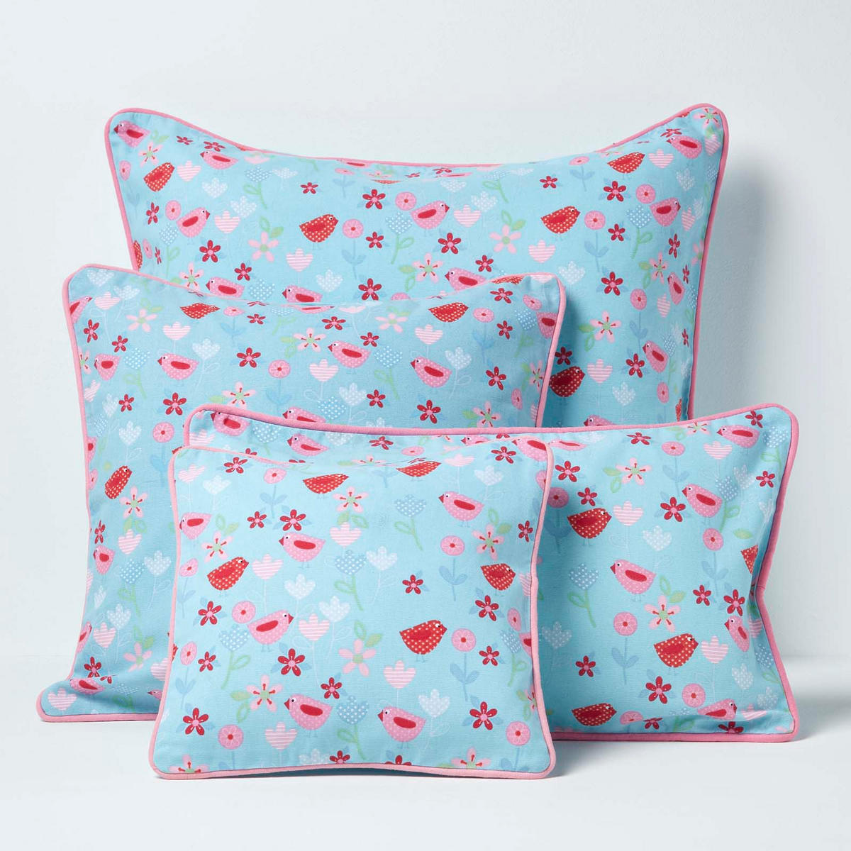 KISSENHÜLLE Vögel & Blumen 30/30 cm - Hellblau, Textil (30/30cm) - Homescapes