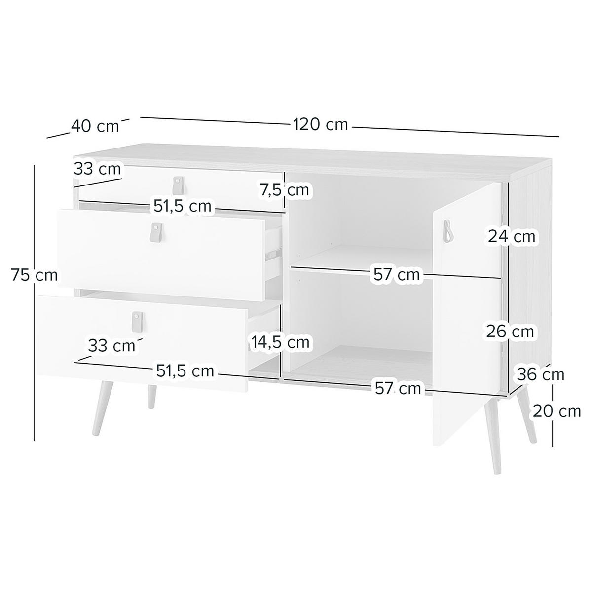 KOMMODE mit 1 Tür - Echtholzfurnier Eiche - Braun, Holzwerkstoff (120/75/40cm) - home24