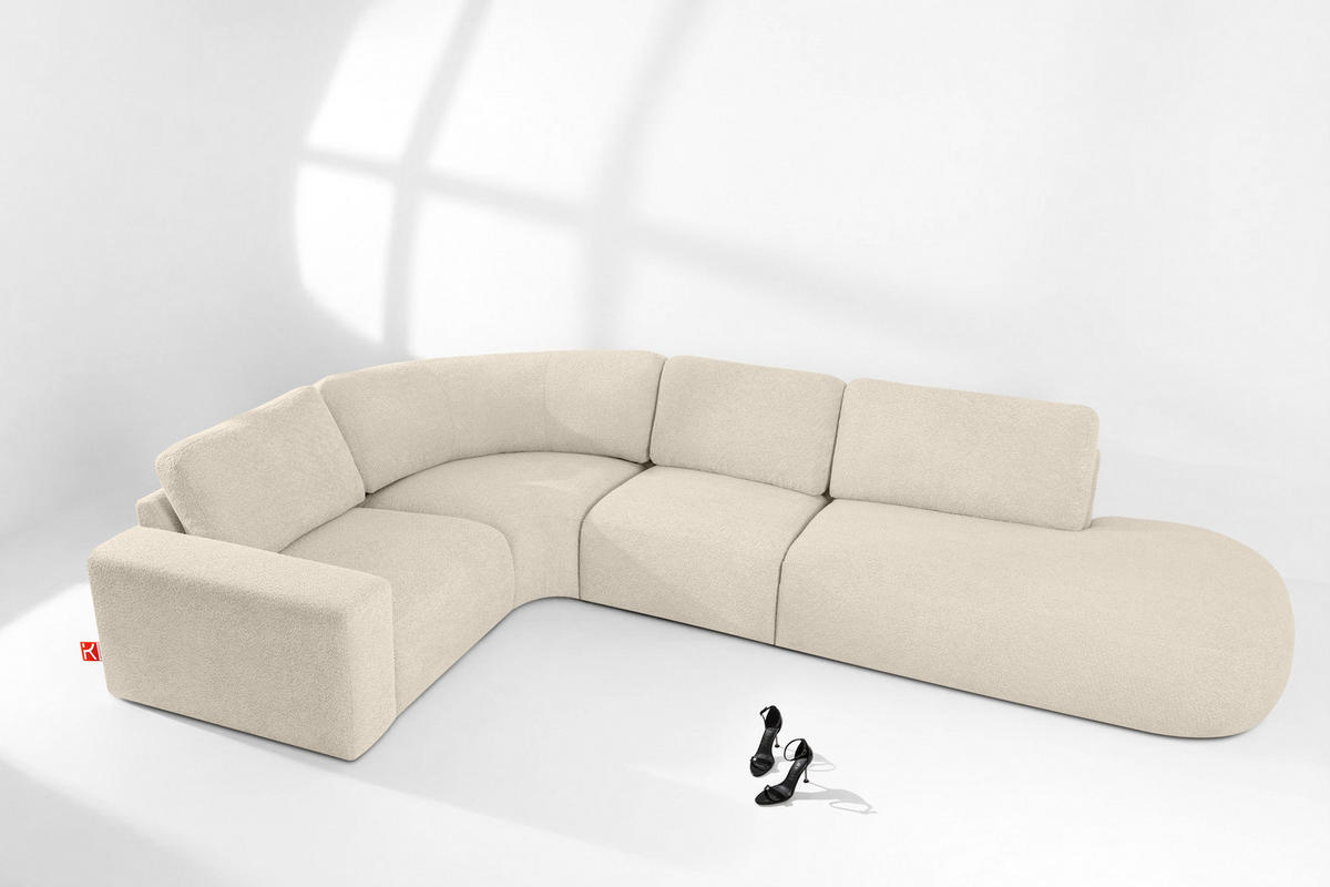 ECKSOFA RECHTS ZUCCO, Hellbeige - Hellbraun, Holz/Holzwerkstoff (224/373cm) - KONSIMO®