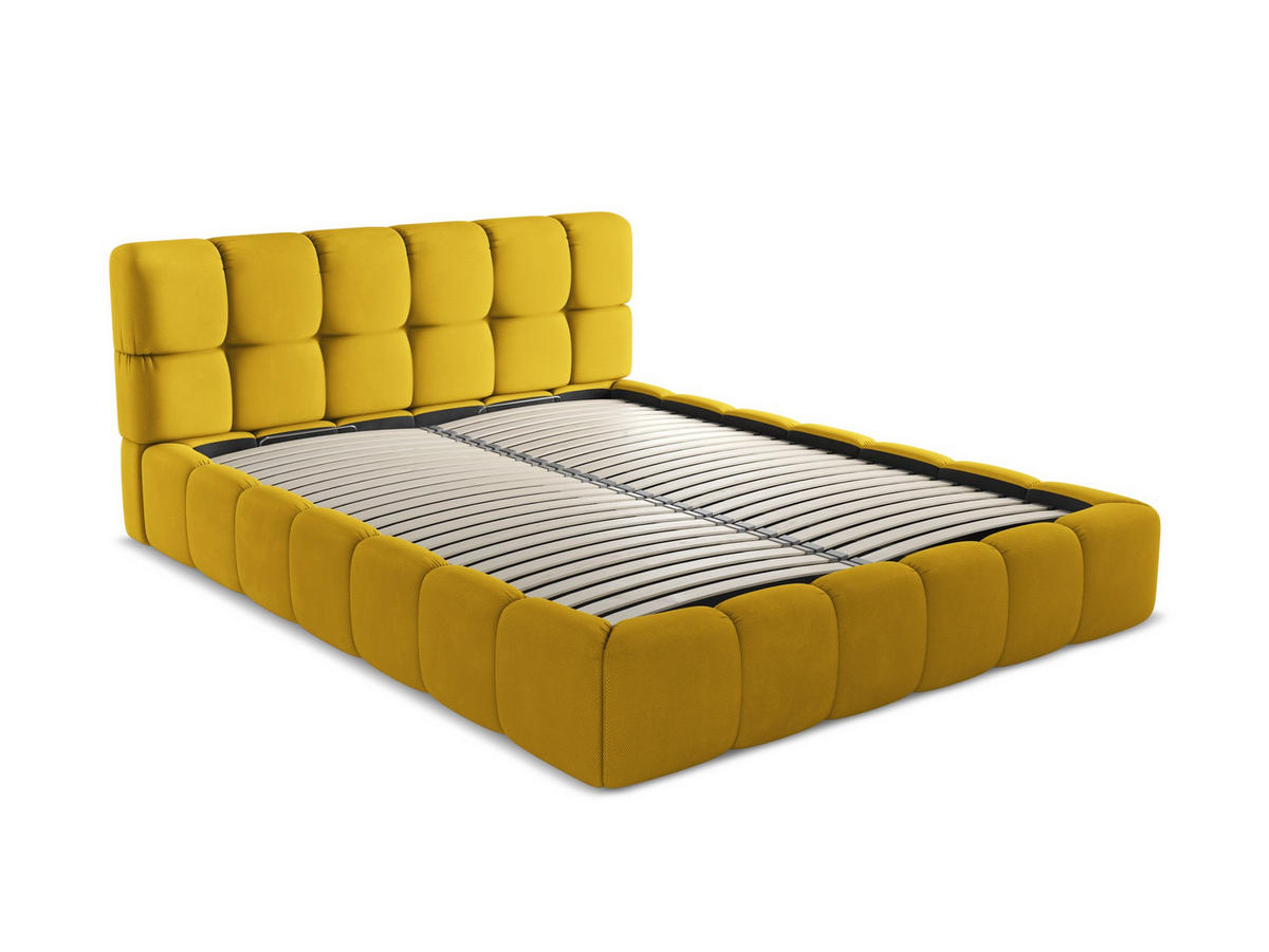 POLSTERBETT mit Bettkasten und Lattenrost 180x228 Gelb - Currygelb/Gelb, Kunststoff/Textil (160/200cm) - Makamii