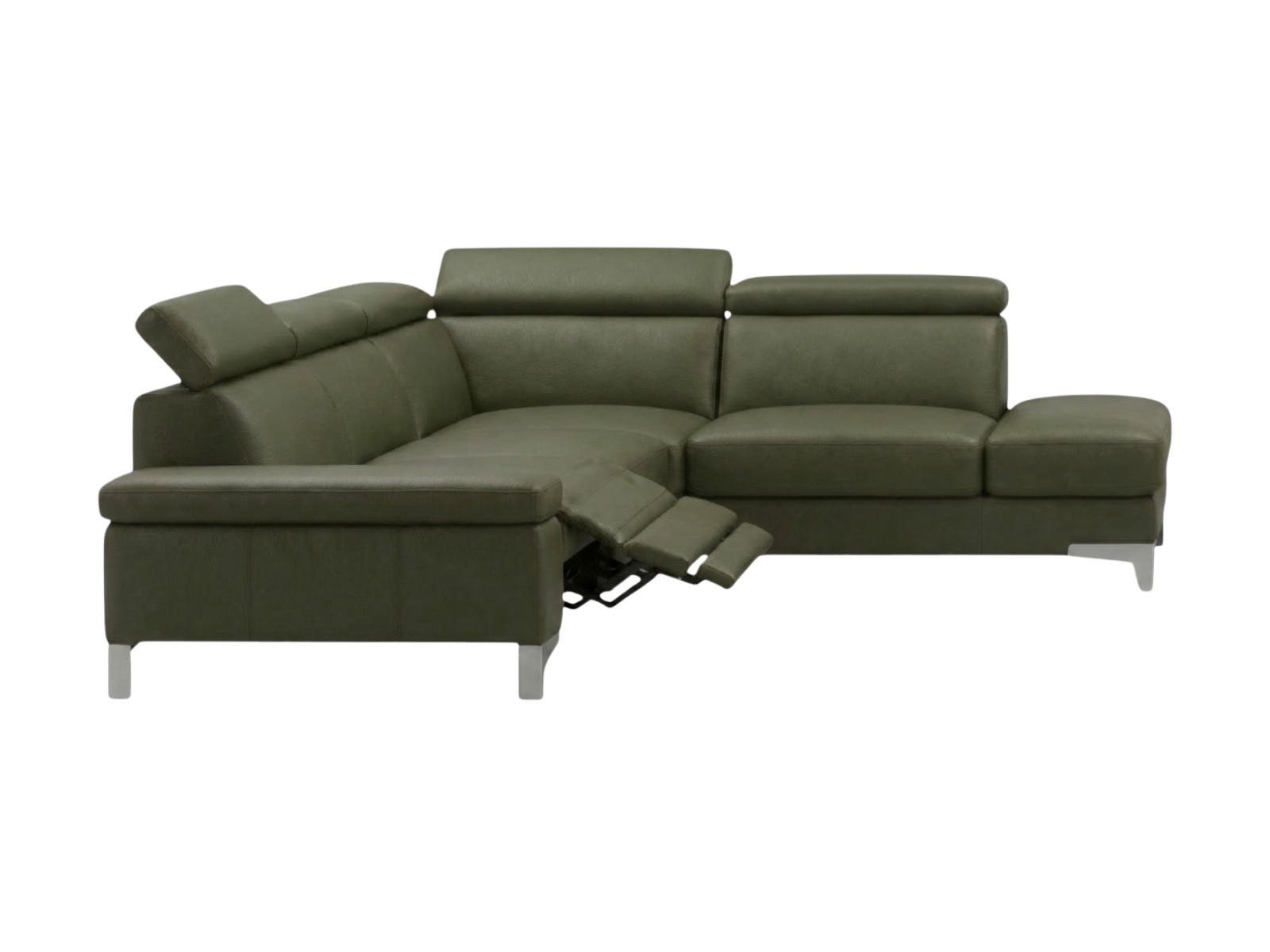 ECKSOFA Talisman Echtleder mit 1 x Relaxfunktion Olivgrün - Olivgrün, Leder/Metall (271/224cm)