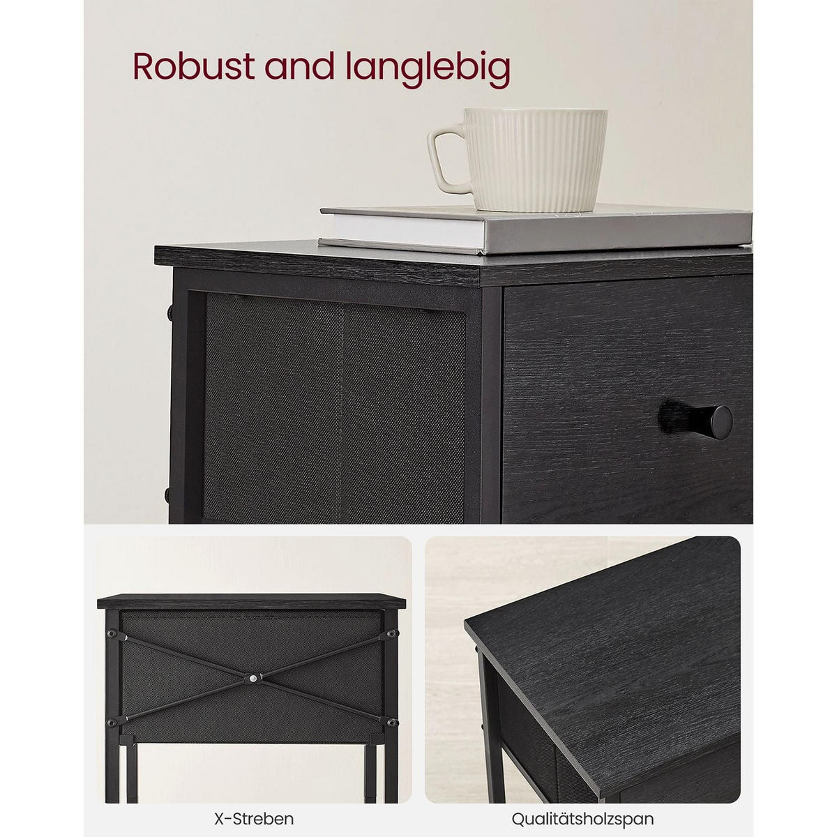 NACHTTISCH ST. JOHN'S - Schwarz, Holzwerkstoff (38/61/28cm) - Hansiro