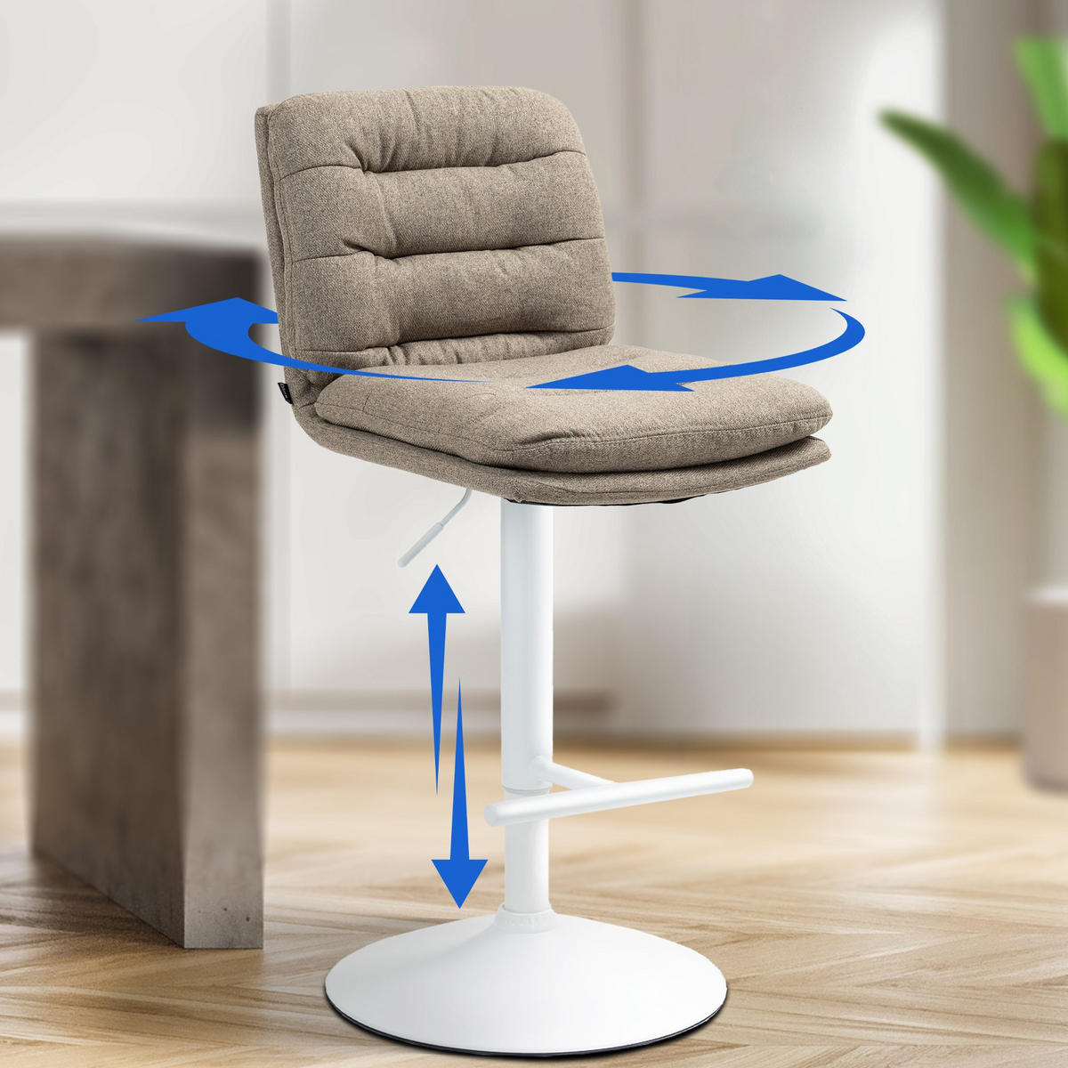 BARHOCKER TURIN Taupe Stoff Weiß - Taupe, Textil/Metall (42/94/56cm) - DELUKE