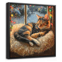 LEINWAND Bilder mit Rahmen - Katze - Weihnachten - Winter - Tier - 20x20 - Bernsteinfarben, Textil (20/20cm) - MuchoWow
