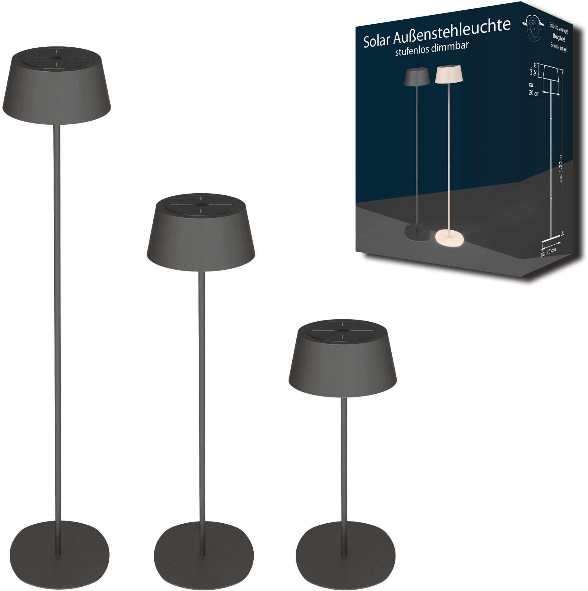 LED-STEHLEUCHTE Solar Outdoor bis zu 120cm Metall schwarz - Schwarz, Metall (23/23/120cm) - Northpoint