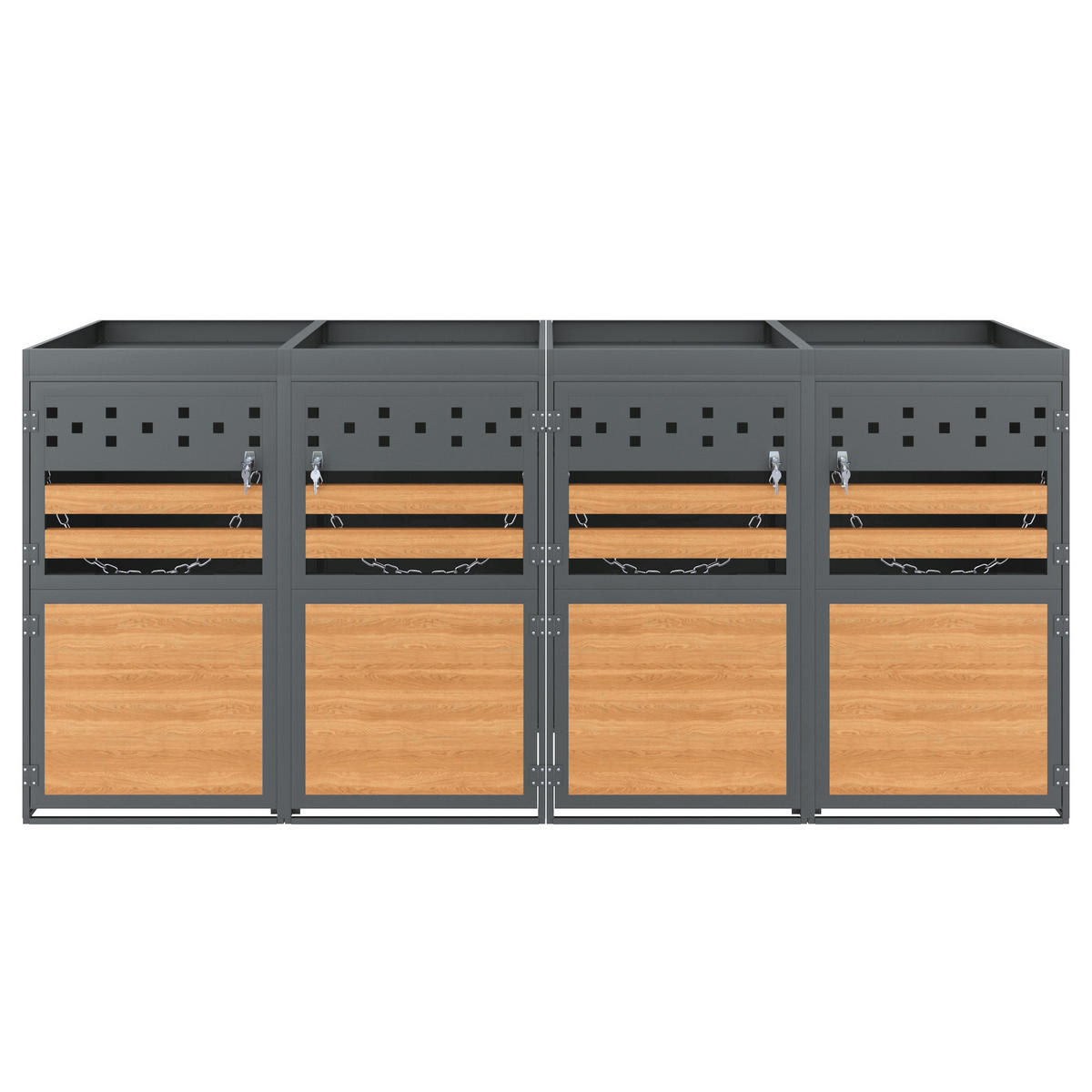 MÜLLTONNENBOX aus Metall in Grau Natur mit Pflanzendach - Grau, Metall (264/125/80cm) - Modfu