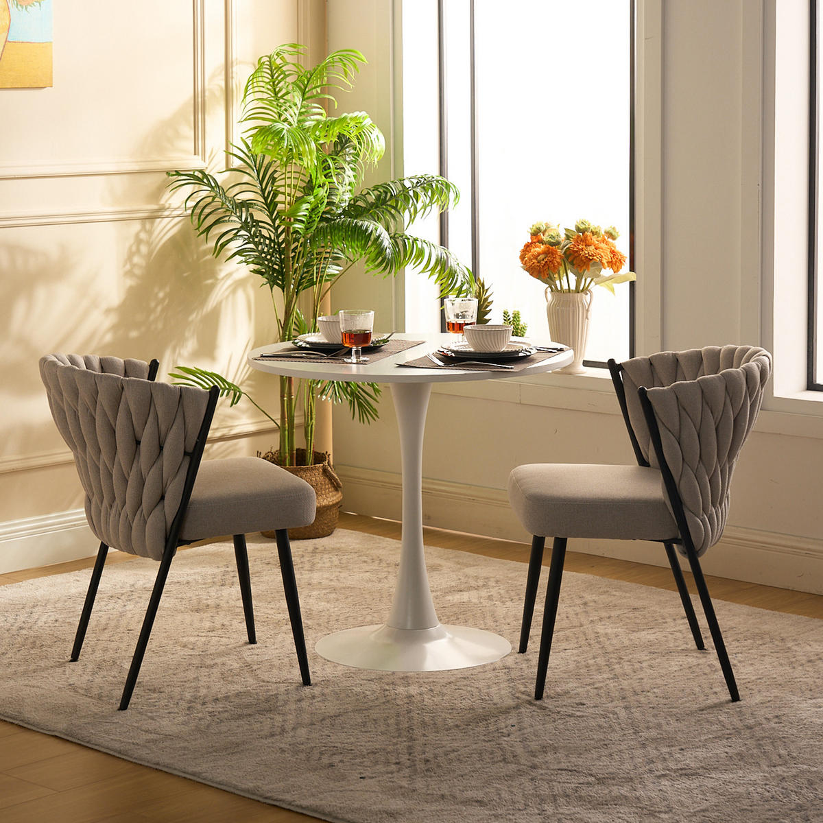 ESSZIMMERSTUHL mit Stoffbezug und geflochtener Rückenlehne Beige - Beige, Textil (44.5/77/46cm) - Meubles Cosy