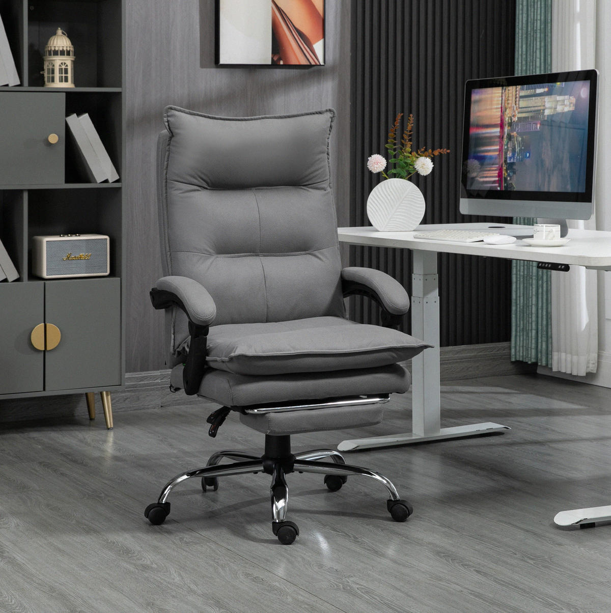 BÜROSTUHL mit Massagefunktion höhenverstellbar Grau - Grau, Kunststoff (74/121.5/66cm) - Meubliv
