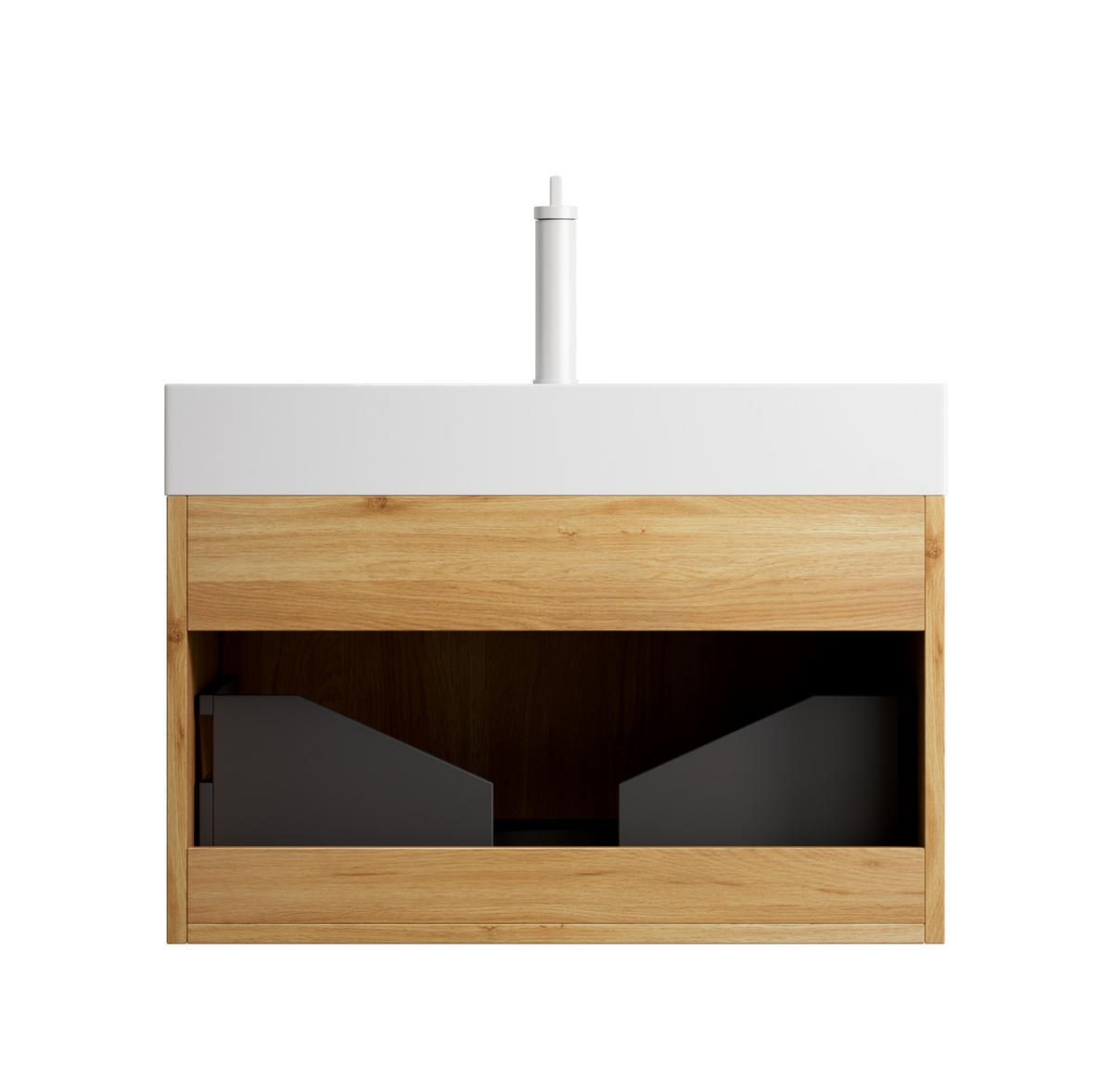 WASCHTISCHKOMBI 70/46/50 cm naturfarben/weiß aus Resin mit LED-Schublade - Naturfarben, Kunststoff (70/50/46cm) - OKWISH