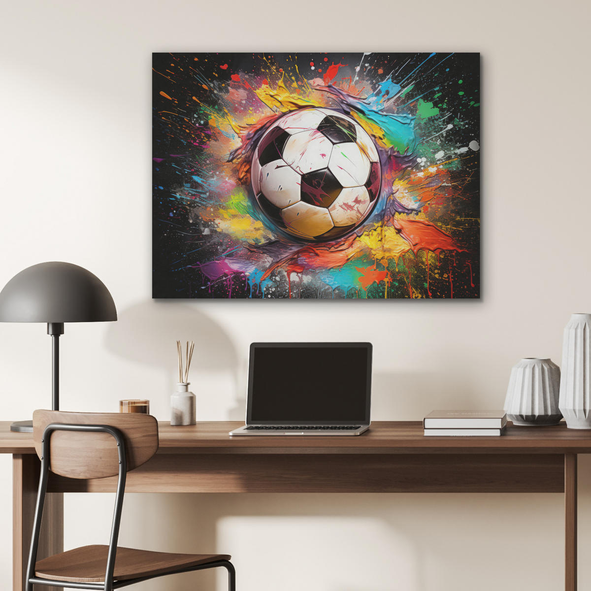 AKUSTIKPANEEL Fußball - Farbe - Farben - Schwarz - Weiß 80x60 cm - Weiß, Textil (80/0.9/60cm) - MuchoWow