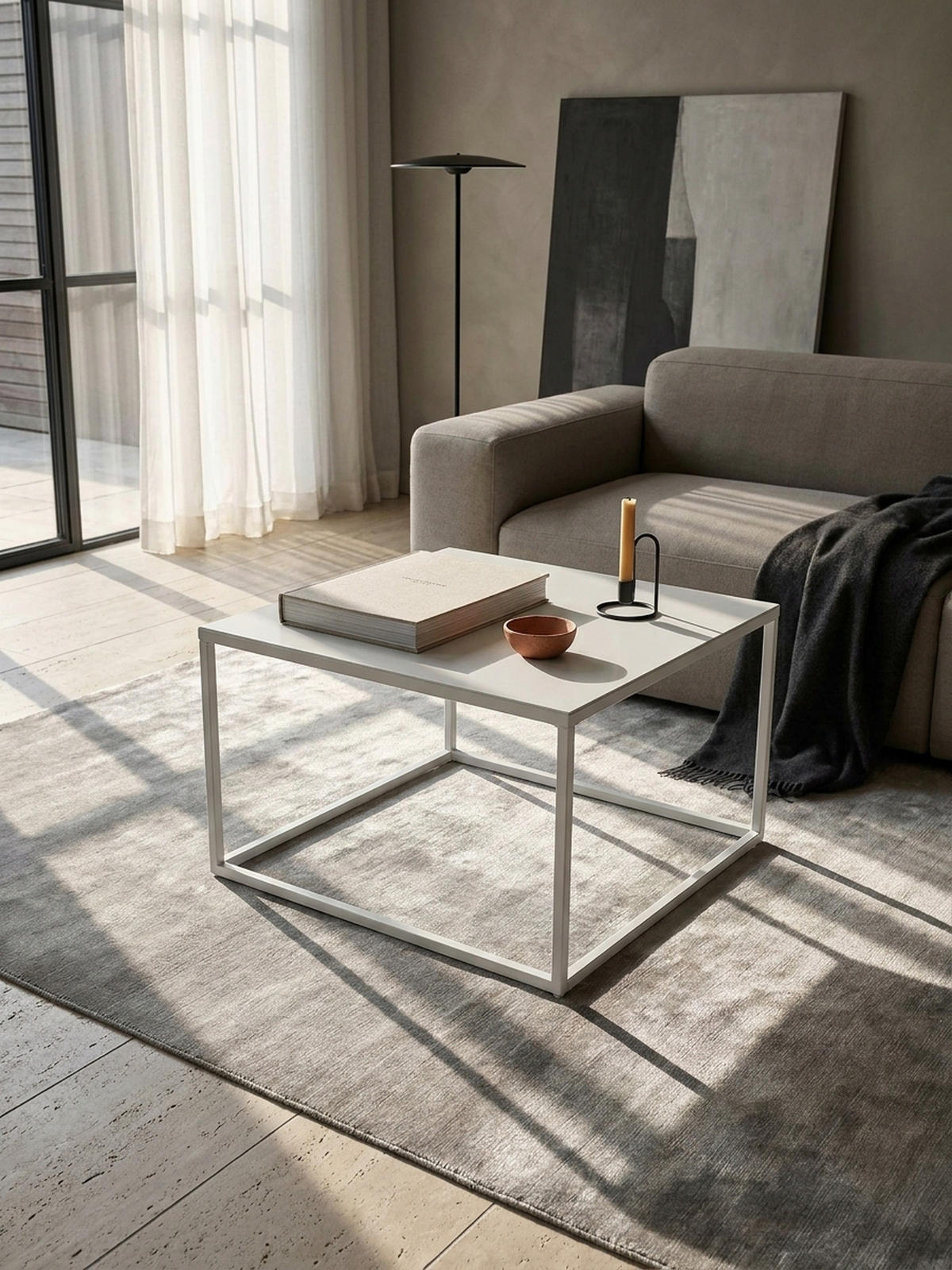 COUCHTISCH Weiß Metall Industrial 60x60x40 cm, Quadratisch - Weiß, Metall (60/60/40cm) - KADIMA DESIGN