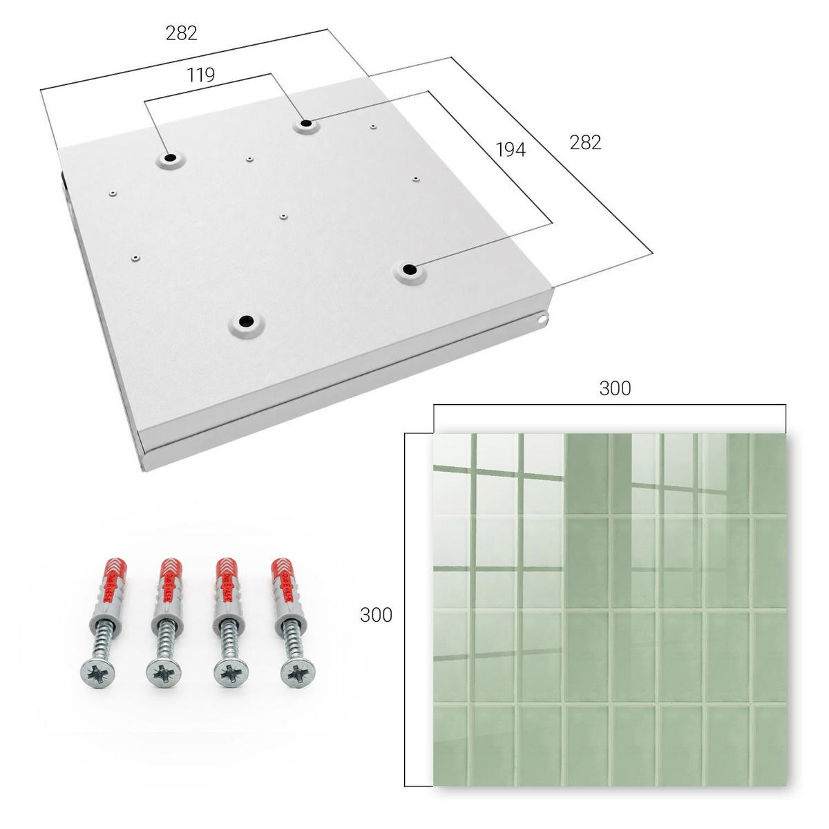 SCHLÜSSELBOX Weiß 30x30 cm – Türöffnung nach rechts - Grüne Fliesen - Grün, Metall (30/30/5cm) - TULUP