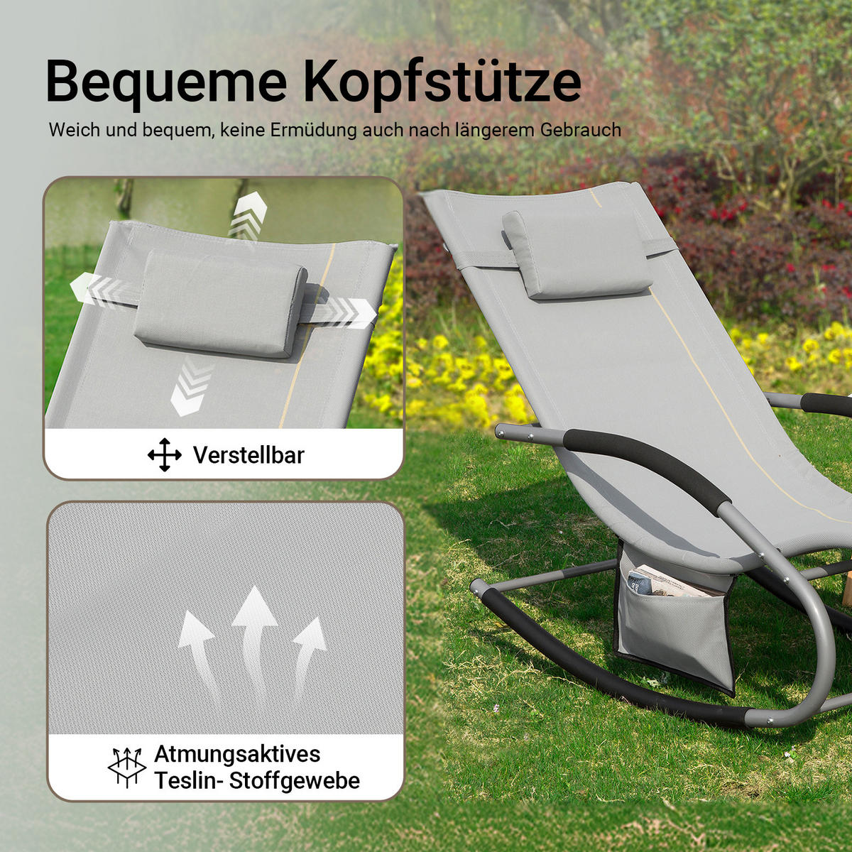 SONNENLIEGE Hellgrau - Grau, Metall (63/83/150cm) - SoBuy