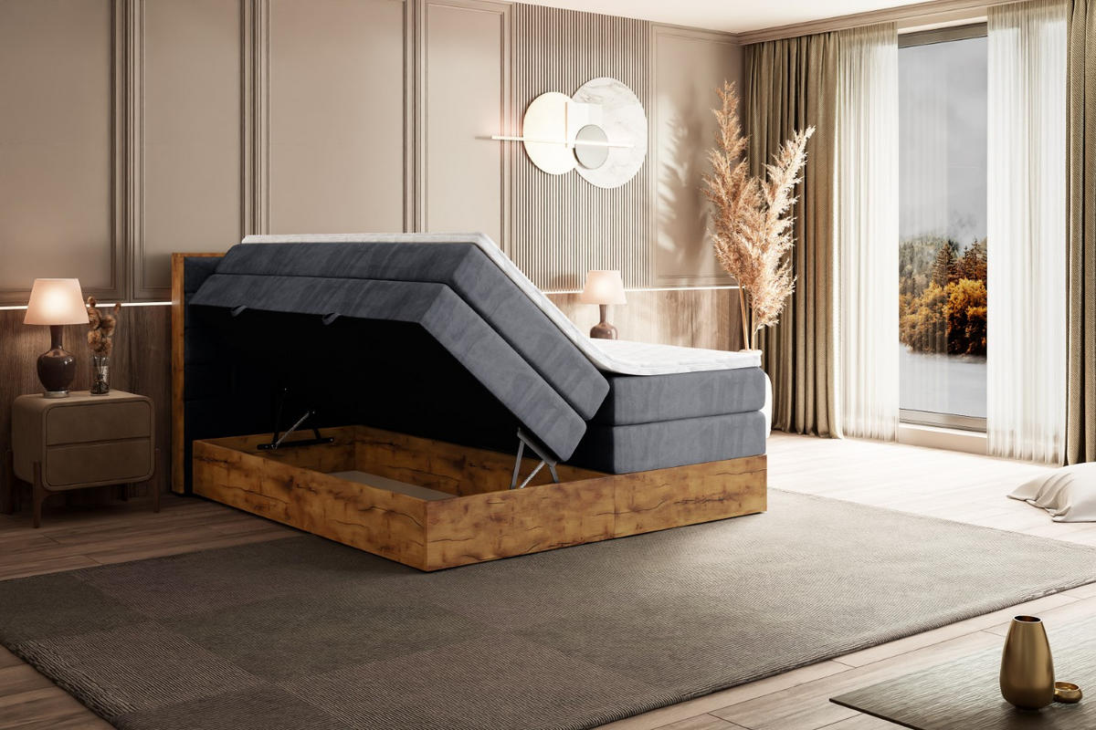 BOXSPRINGBETT mit Matratze H3|H4 und Lattenrost - LOLLI8 KING-160x200 - Dunkelgrau Casablanca - Dunkelgrau, Holzwerkstoff (160/200cm) - ALTDECOR