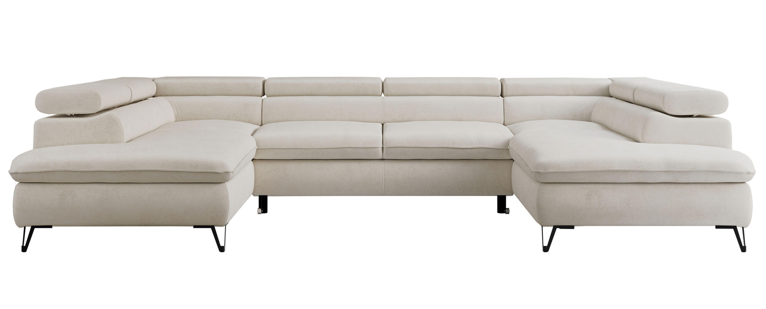 WOHNLANDSCHAFT PEDRO U Samt Creme - Creme/Schwarz, Textil/Metall (346/76/208cm) - MKS