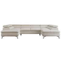 WOHNLANDSCHAFT PEDRO U Samt Creme - Creme/Schwarz, Textil/Metall (346/76/208cm) - MKS