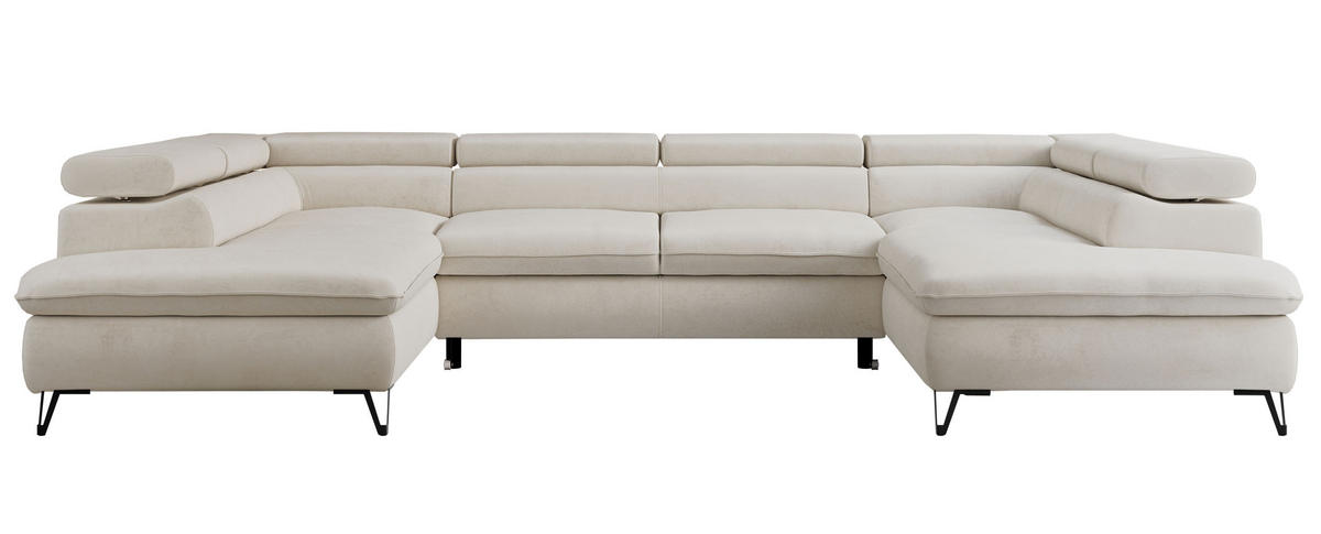 WOHNLANDSCHAFT PETER U Samt Creme - Creme/Schwarz, Textil/Metall (346/76/208cm) - MKS