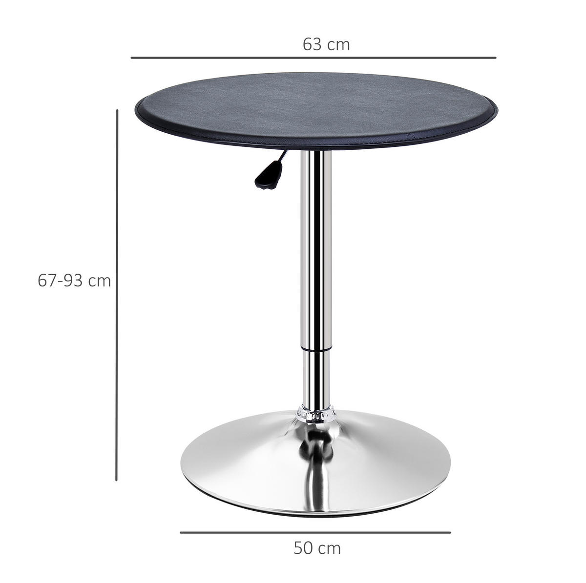 STEHTISCH 63/67-93 cm Schwarz mit Kunstleder und Chromsockel höhenverstellbar - Schwarz, Holzwerkstoff (63/63/93cm) - OKWISH