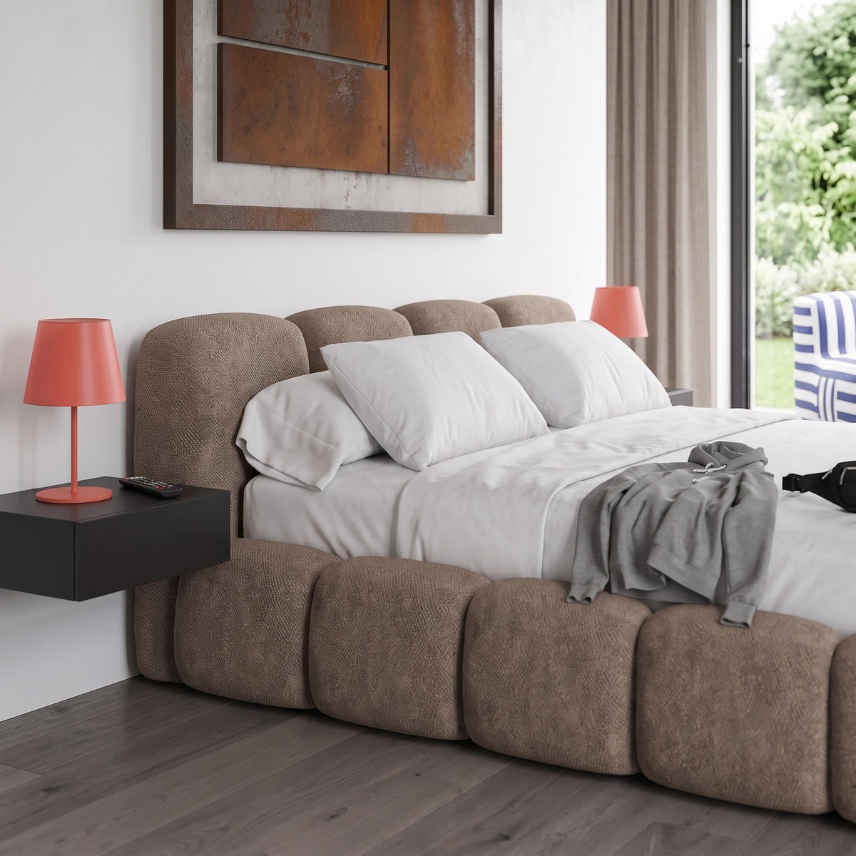 POLSTERBETT SUENO 180x200 cm in Beige, gepolstertes Kopfteil, Metalllattenrost, Bettkasten, Chenille-Stoff - Beige/Naturfarben, Holz/Textil (180/200cm) - Muffo