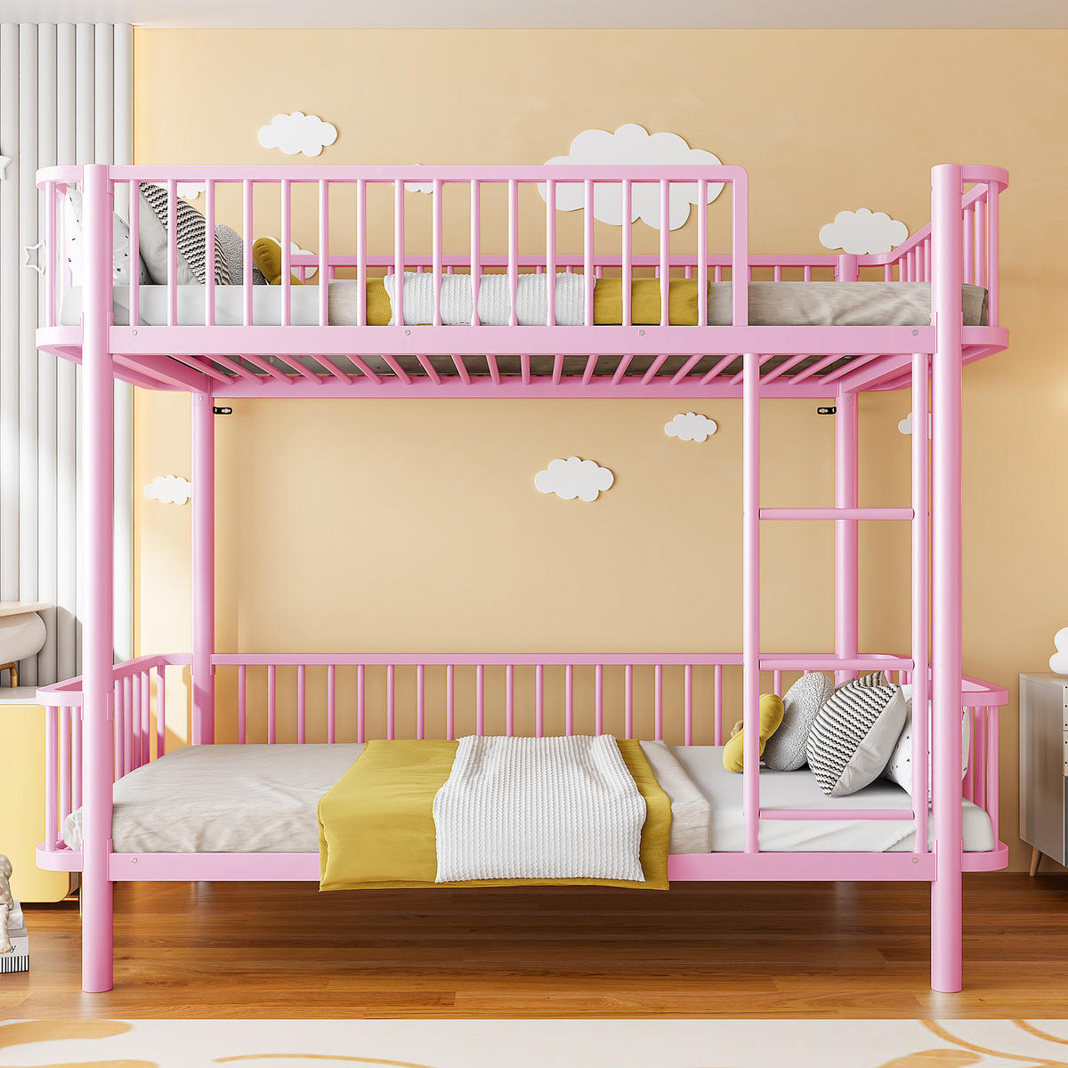 METALL-ETAGENBETT 90*200 mit Schutzgitter, Schwarz-Rosa - Pink, Metall (90/200cm) - FLIEKS