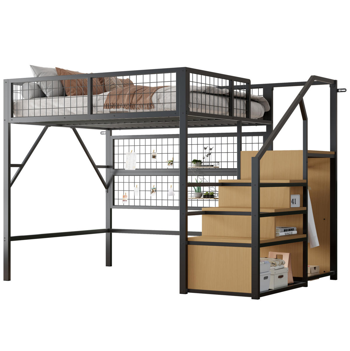 HOCHBETT 140/200 cm in Schwarz – aus Metall mit Stauraumtreppe - Schwarz, Metall (140/200cm) - BEAOK