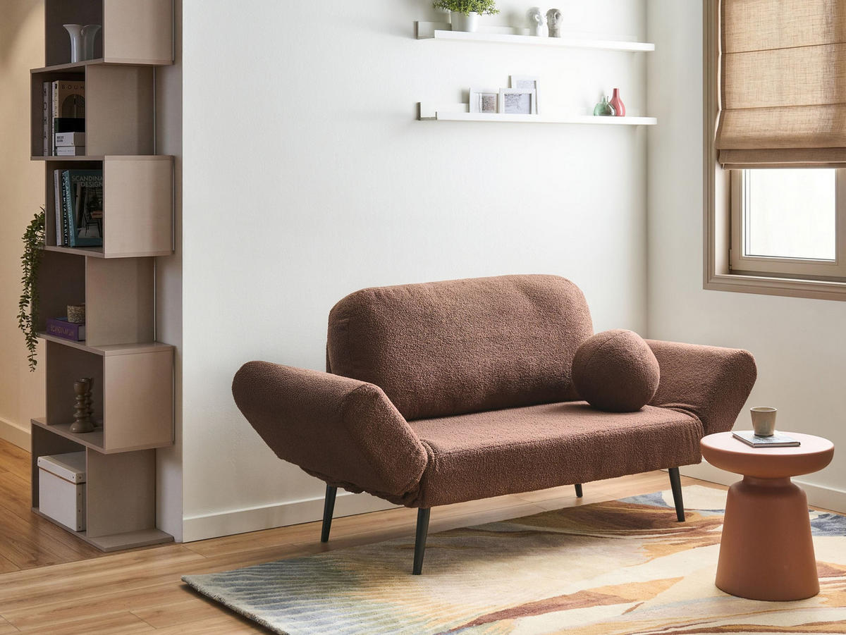 SCHLAFSOFA 2-Sitzer Bouclé Braun Dorotea - Schwarz/Braun, Textil (190/88/79cm) - Beliani