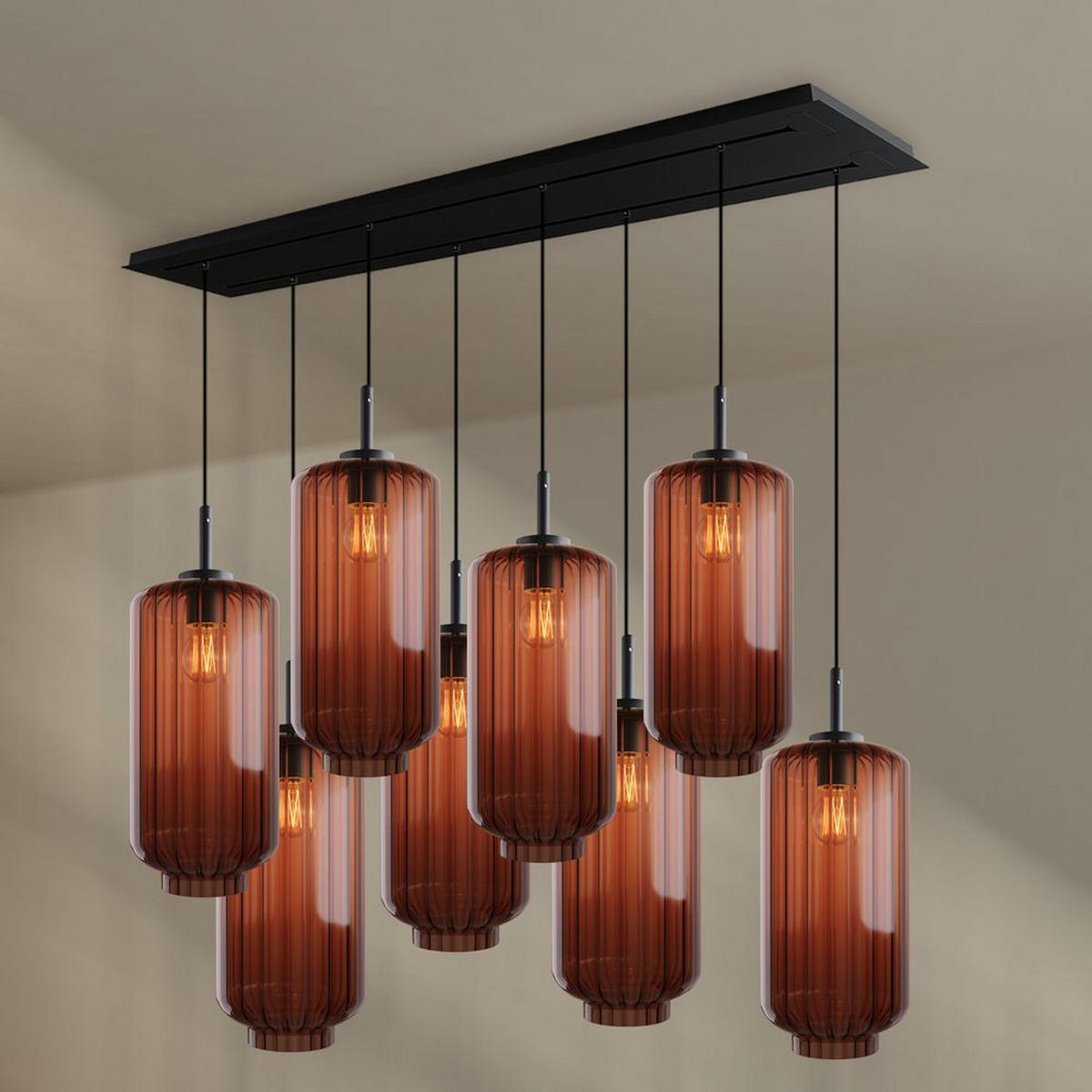 HÄNGELEUCHTE Velo 8-flammig Braun Ø 18cm - Schwarz/Braun, Glas (18/18/33cm) - s.luce