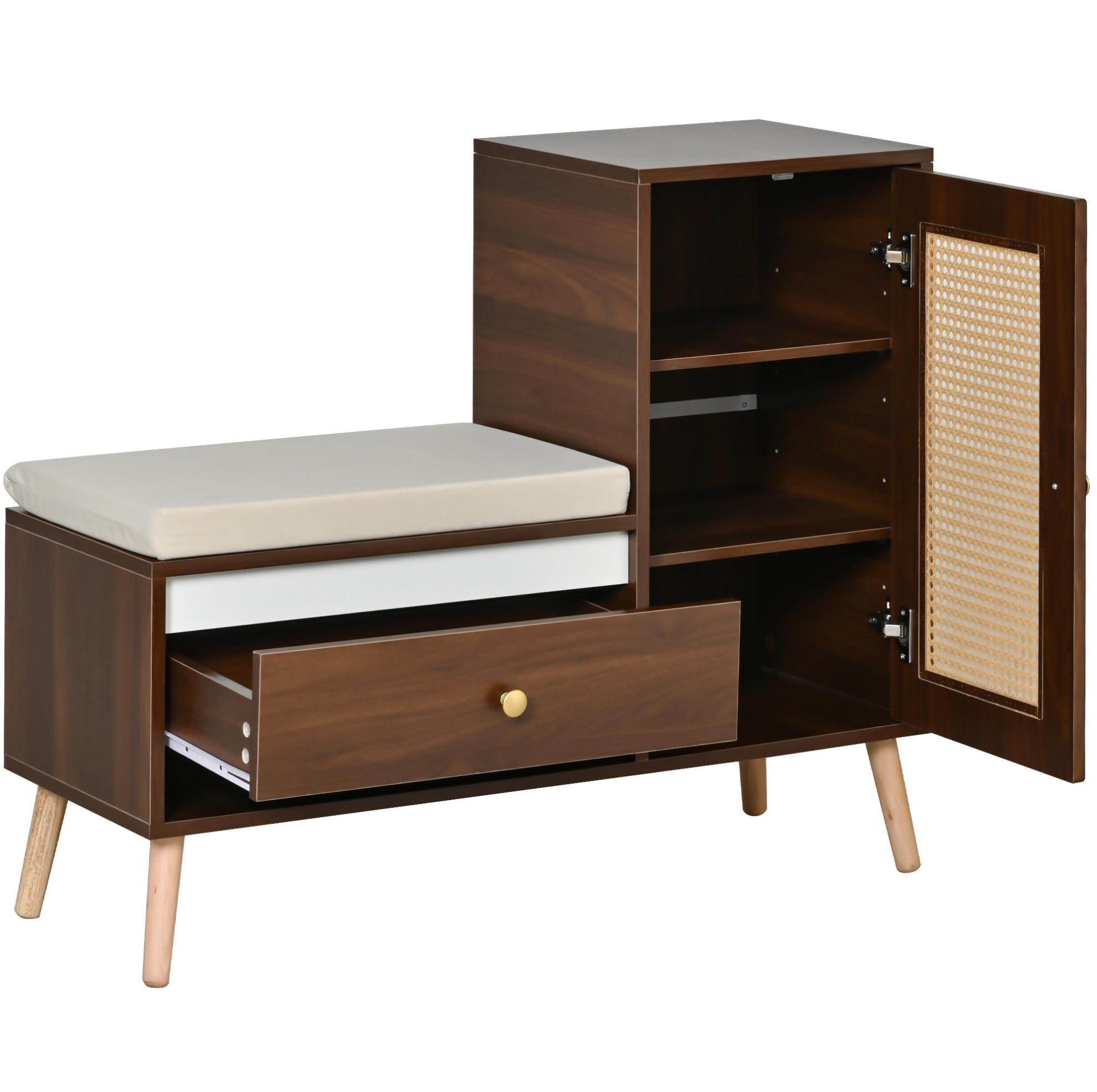 SCHUHSCHRANK 95,5/35/80,5 cm Nussbaum aus MDF und Spanplatte mit Sitzkissen - Naturfarben, Holzwerkstoff (95.5/80.5/35cm) - OKWISH