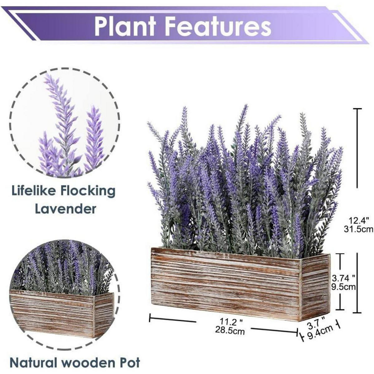 KUNSTPFLANZE Lavendel im Holztopf Landhaus-Stil - Flieder, Holz (20cm)