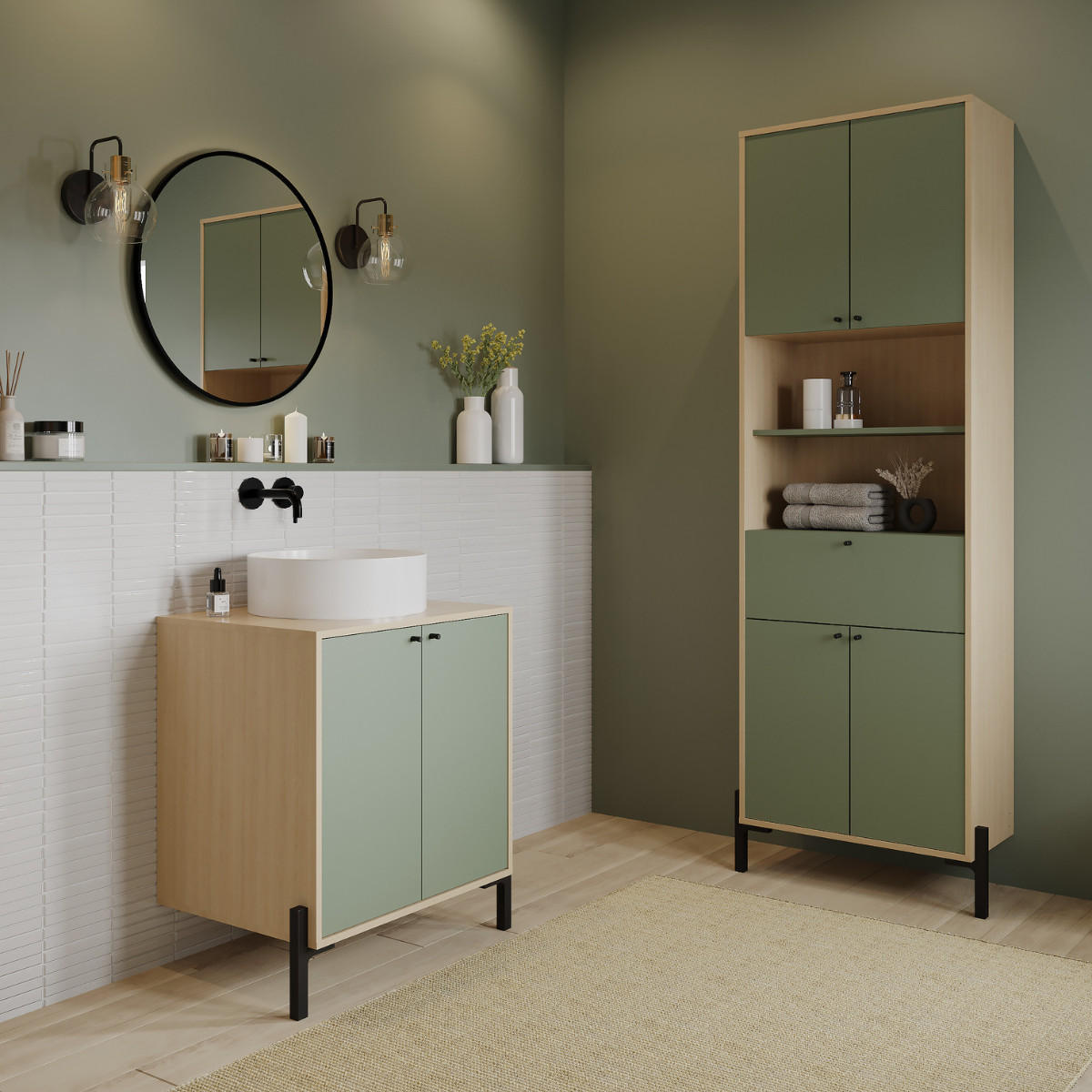 WASCHTISCHUNTERSCHRANK 2 Türen - Elisa - 69/50/77 cm - Waldgrün, Holzwerkstoff (49.8/77.5/71.5cm) - Calicosy