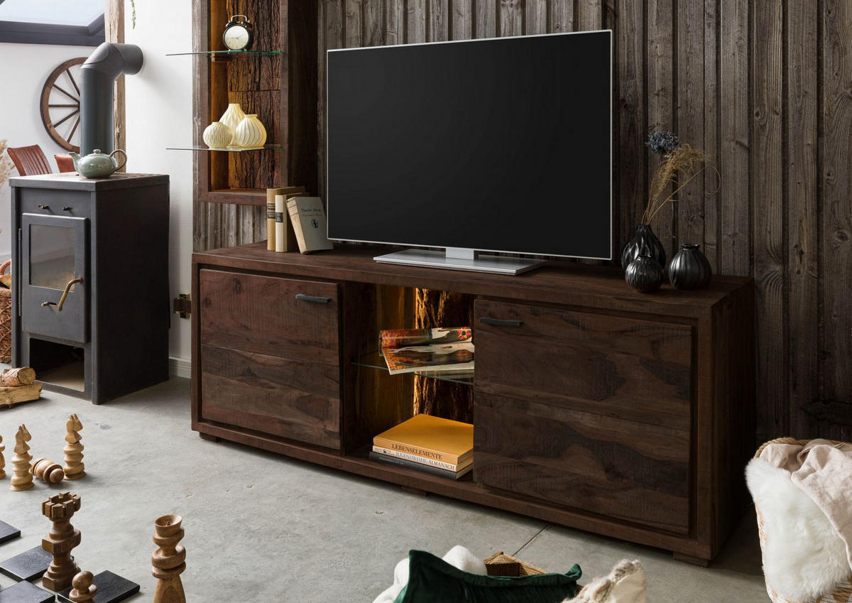 TV-BOARD Akazie 175x40x63 dunkelbraun lackiert BARK #211 - Dunkelbraun, Holz (175/63/40cm) - Massivmoebel24
