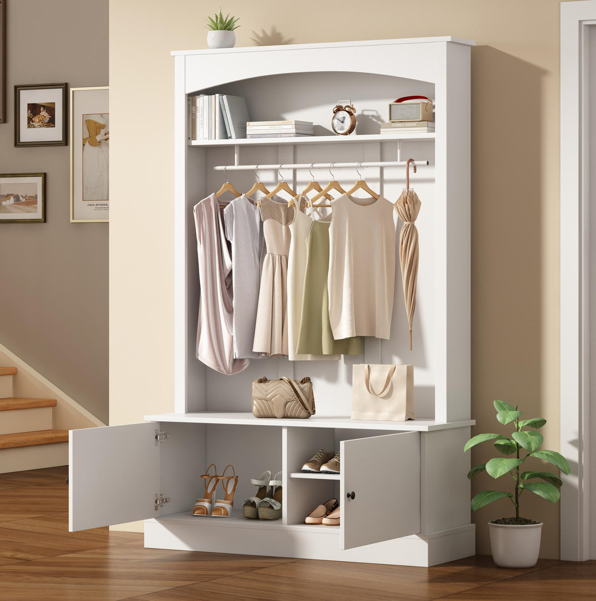 GARDEROBE mit Schuhbank 120 x 40 x 190 cm Weiß - Weiß, Holzwerkstoff (40/190/120cm) - Beauniv